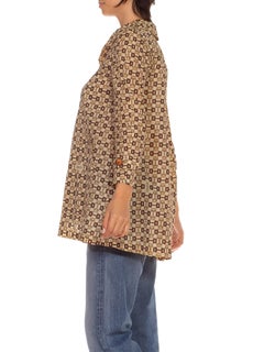 1960S Gucci Brown & Cream Polyester Nylon Blend Waterproof Logo Chain Print Coat