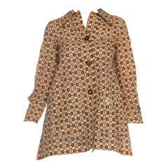 1960S Gucci Brown 
Cream Polyester Nylon Blend Waterproof Logo Chain Print Coat