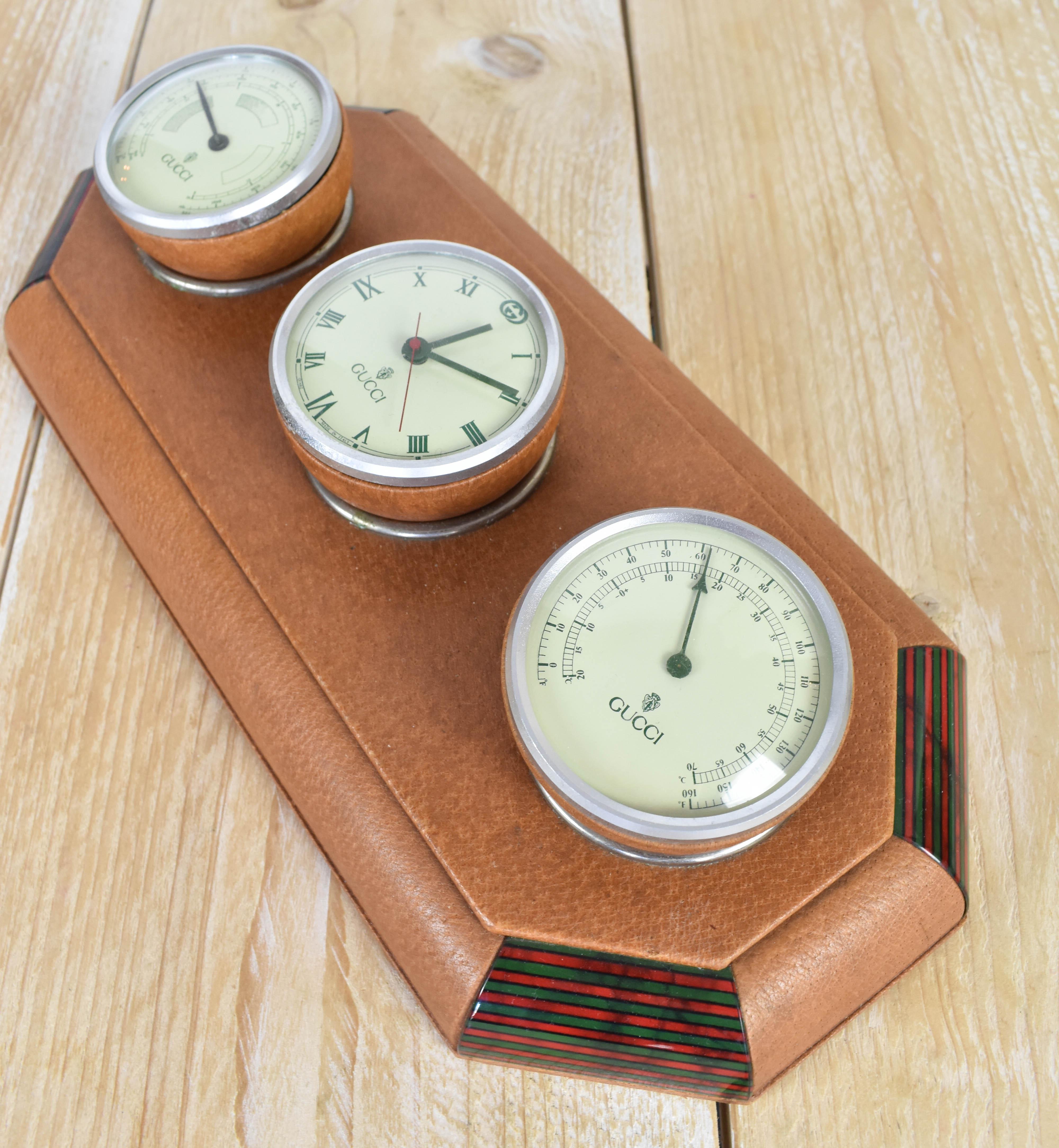 Italian FINAL SALE 1960s Gucci Desk Clock and Barometer Set For Sale