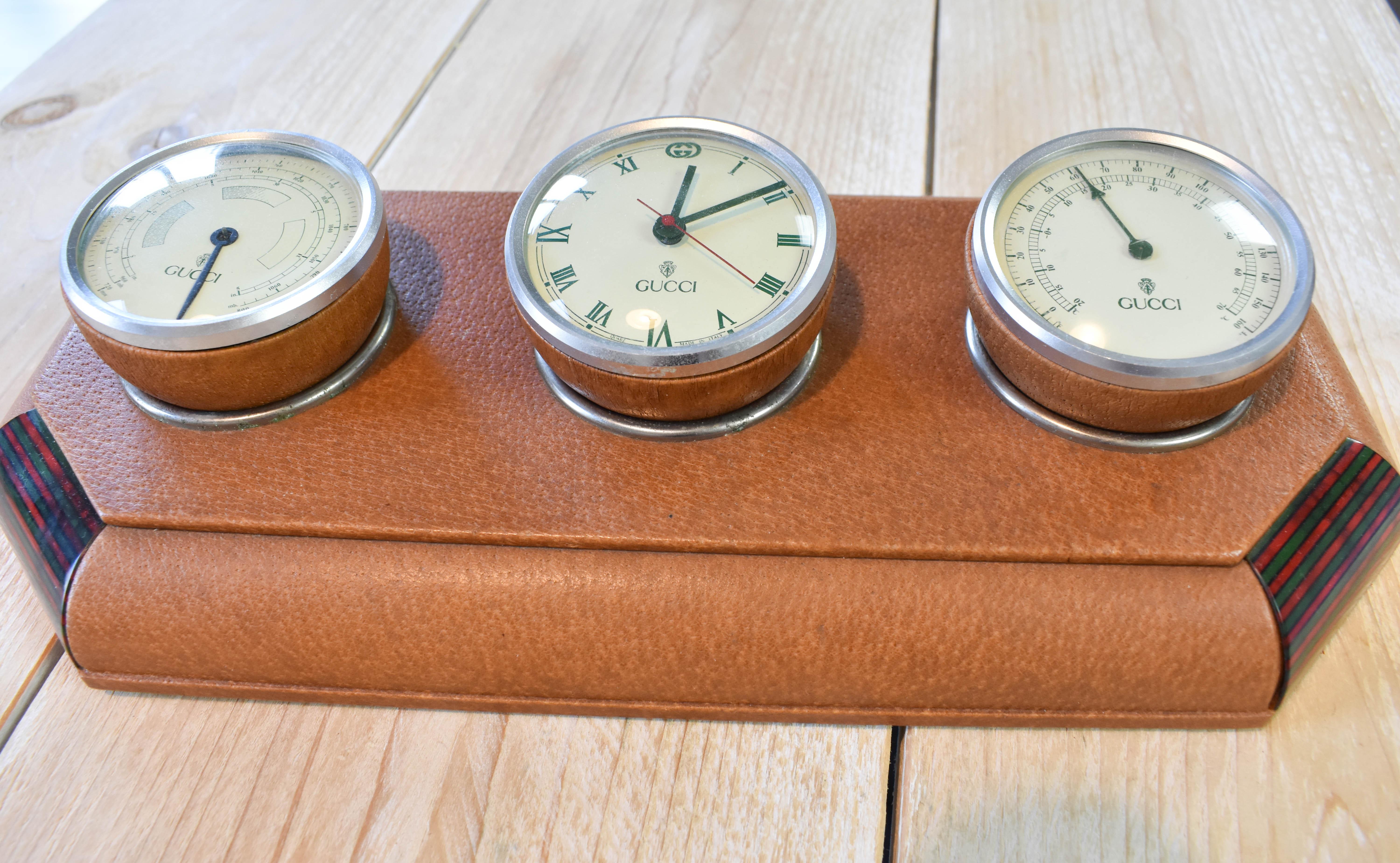 FINAL SALE 1960s Gucci Desk Clock and Barometer Set In Good Condition For Sale In Amsterdam, NL
