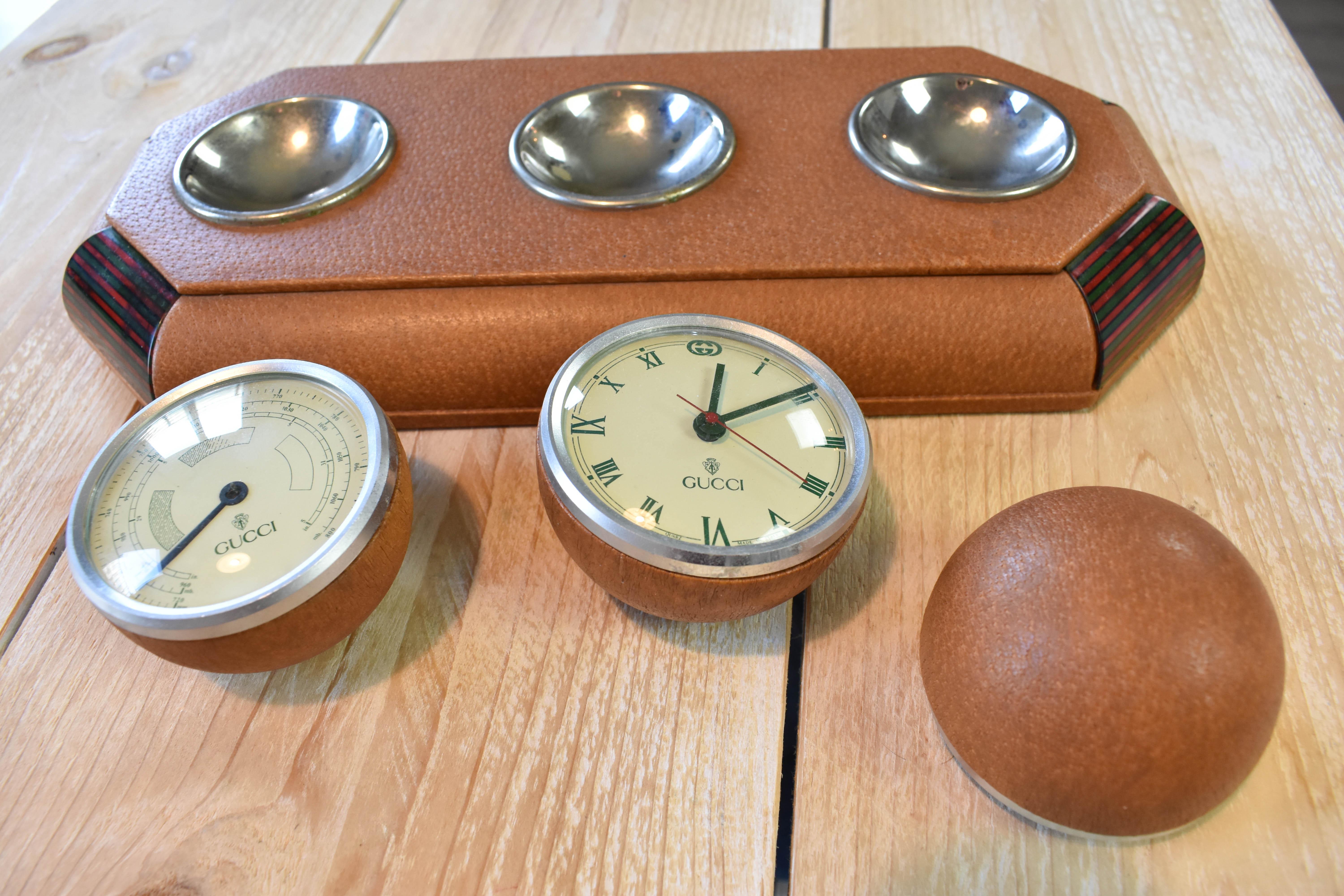 FINAL SALE 1960s Gucci Desk Clock and Barometer Set For Sale 1