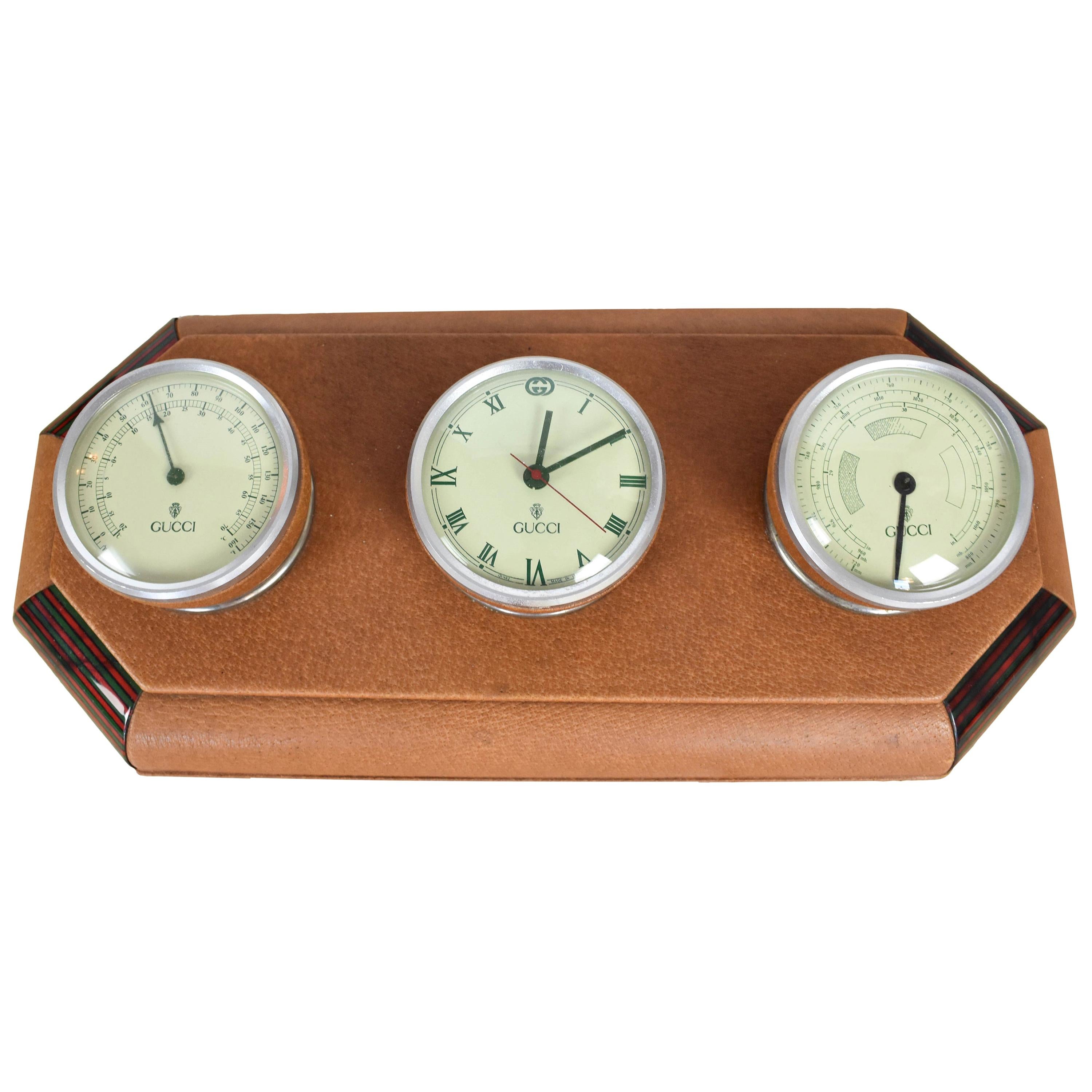 FINAL SALE 1960s Gucci Desk Clock and Barometer Set For Sale