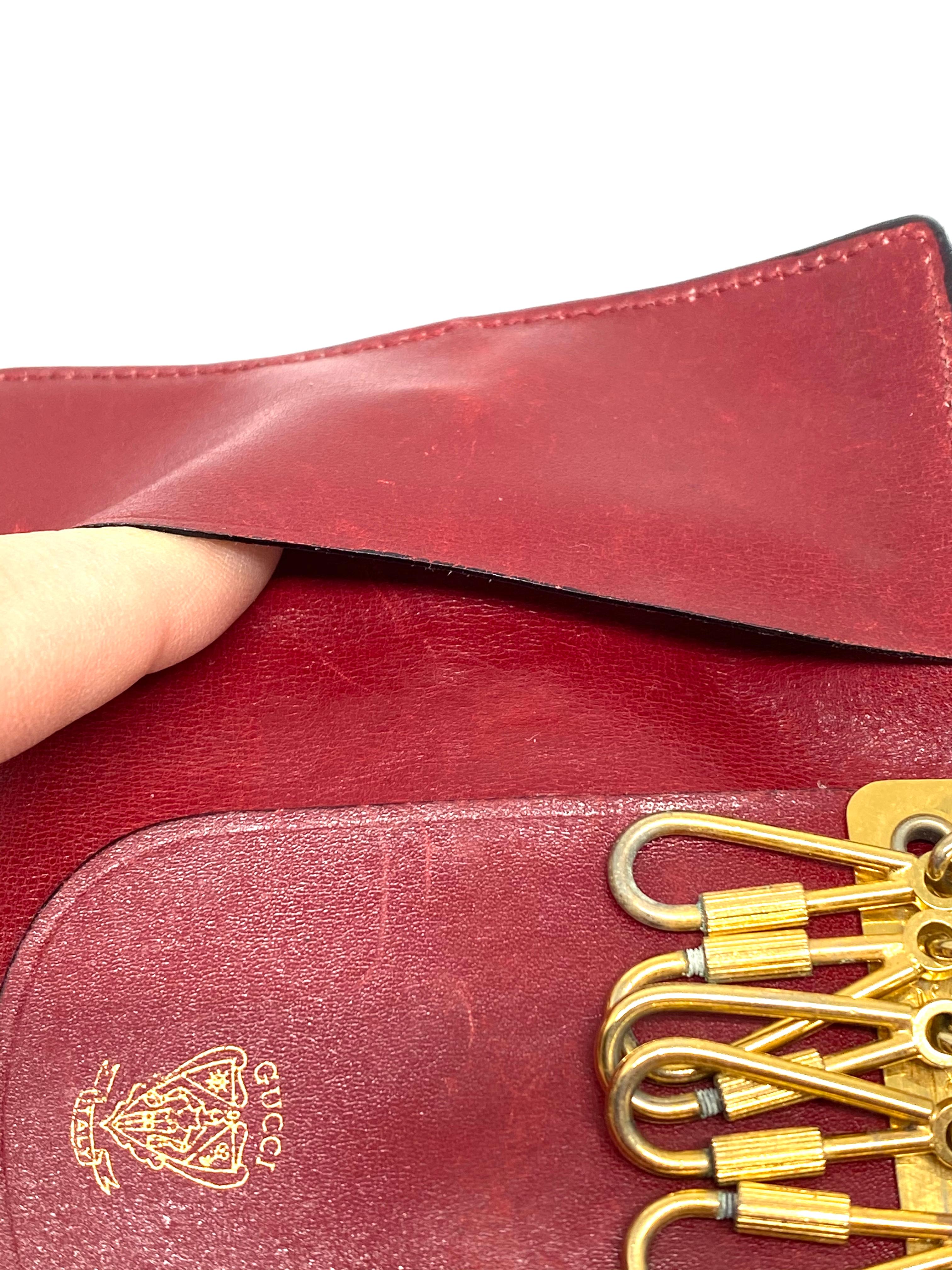 Women's or Men's 1960s GUCCI Red Leather Key Holder Tri- Fold Wallet 