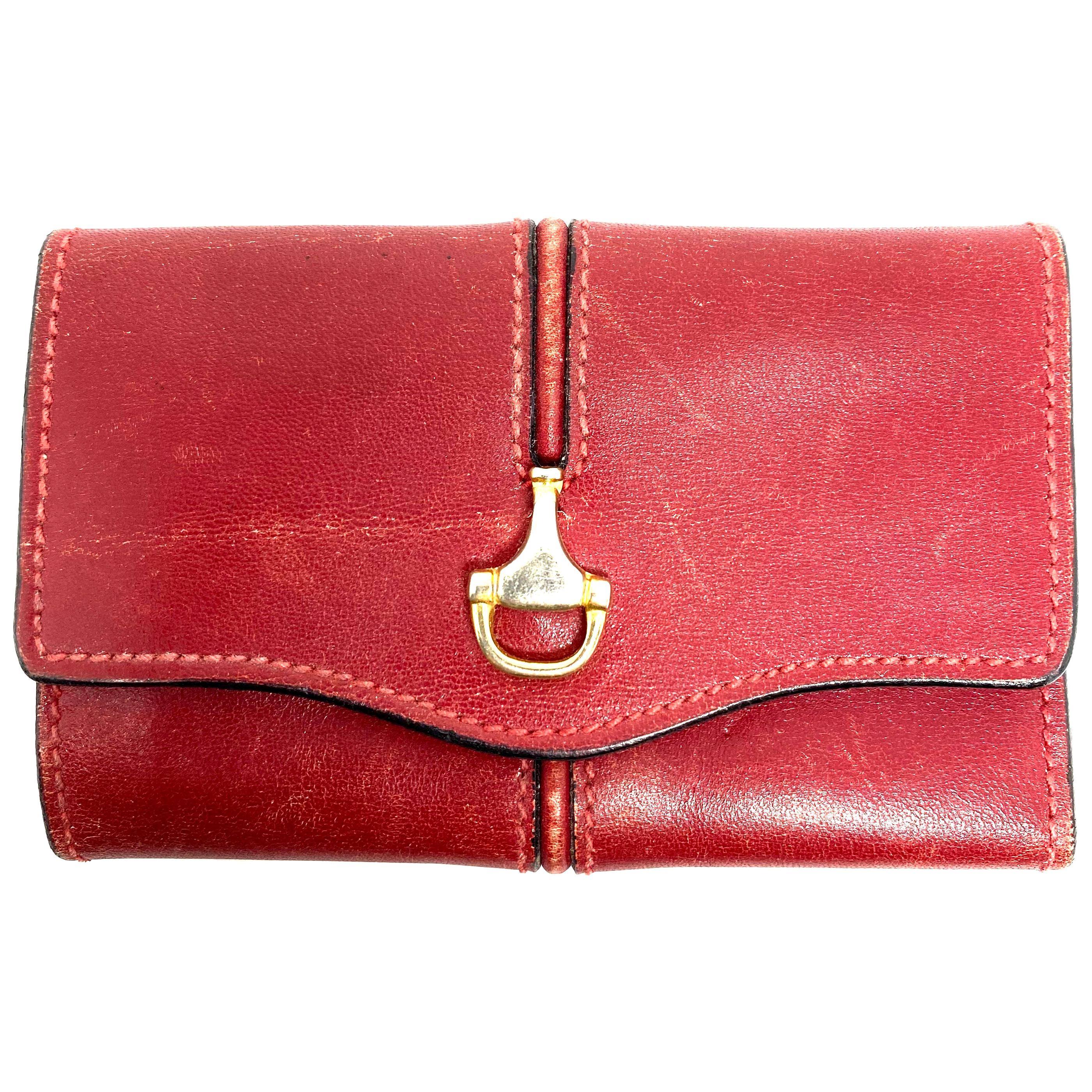 1960s GUCCI Red Leather Key Holder Tri- Fold Wallet 