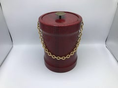 1960s Gucci Style Red Snakeskin Ice Bucket with Gold Chain