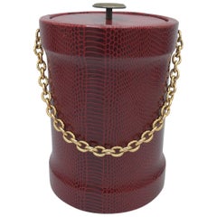 Vintage 1960s Gucci Style Red Snakeskin Ice Bucket with Gold Chain