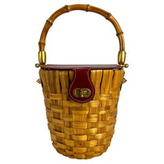 1960s Gucci Wicker Basket Bamboo Handle Bag 