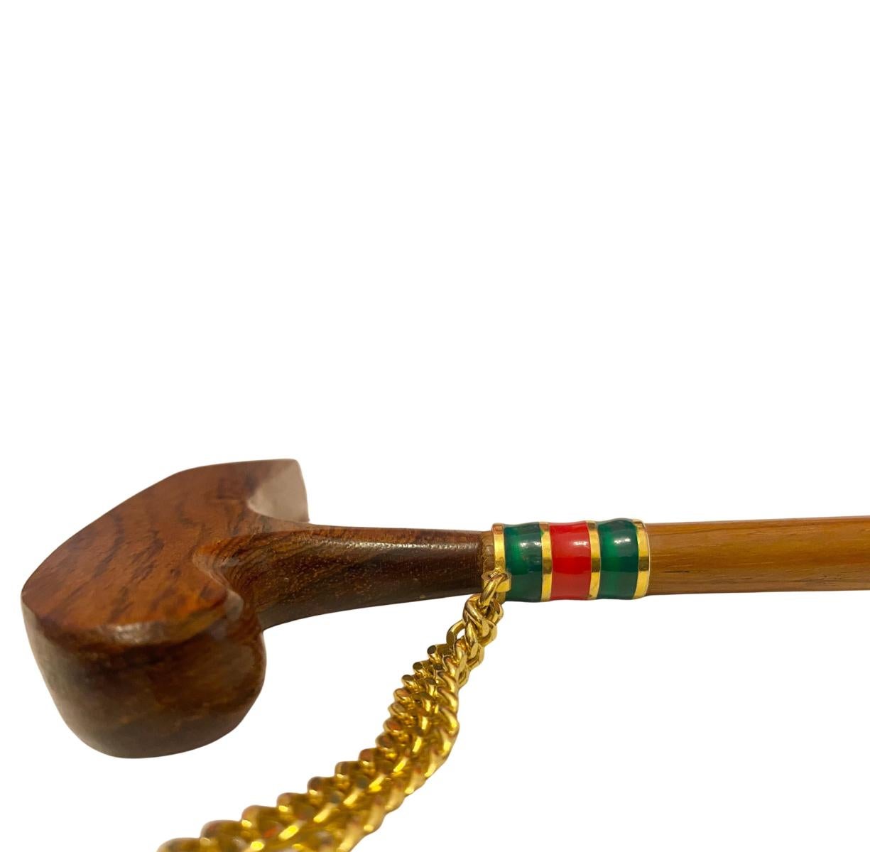Brown 1960s Gucci Wood Golf Club Web Stripe Long Shoe Horn For Sale