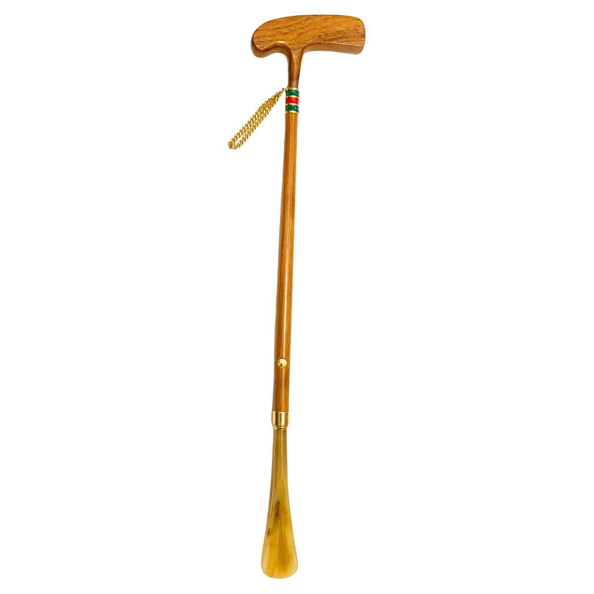 1960s Gucci Wood Golf Club Web Stripe Long Shoe Horn For Sale