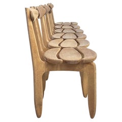 1960er Jahre Guillerme and Chambron Design Oak Wooden Set von sechs Esszimmerstühlen