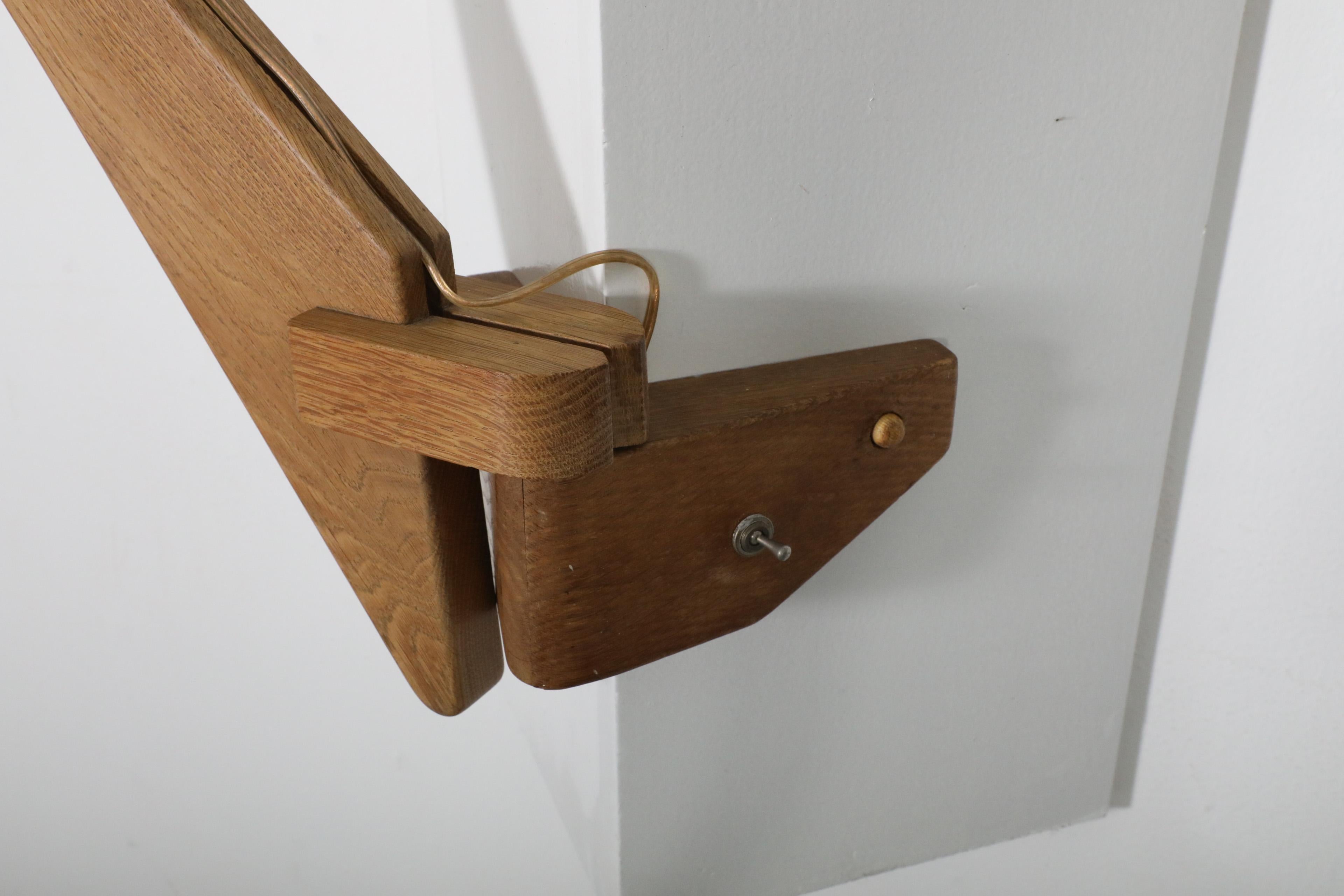 1960's Guillerme et Chambron Oak And Ceramic Corner Sconce for Votre Maison For Sale 7