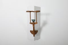 1960's Guillerme et Chambron Oak And Ceramic Corner Sconce for Votre Maison