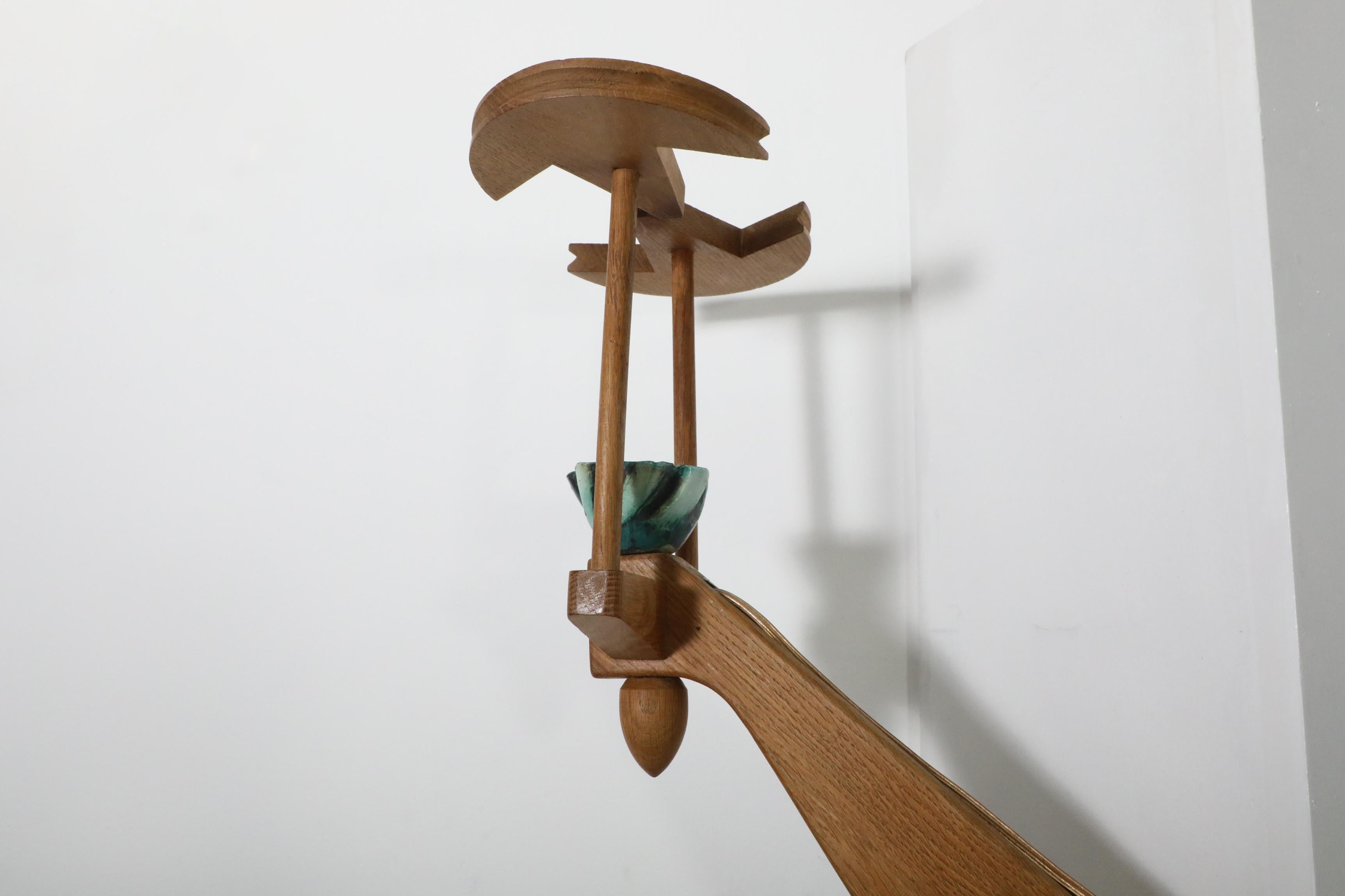 Mid-20th Century 1960's Guillerme et Chambron Oak And Ceramic Corner Sconce for Votre Maison For Sale