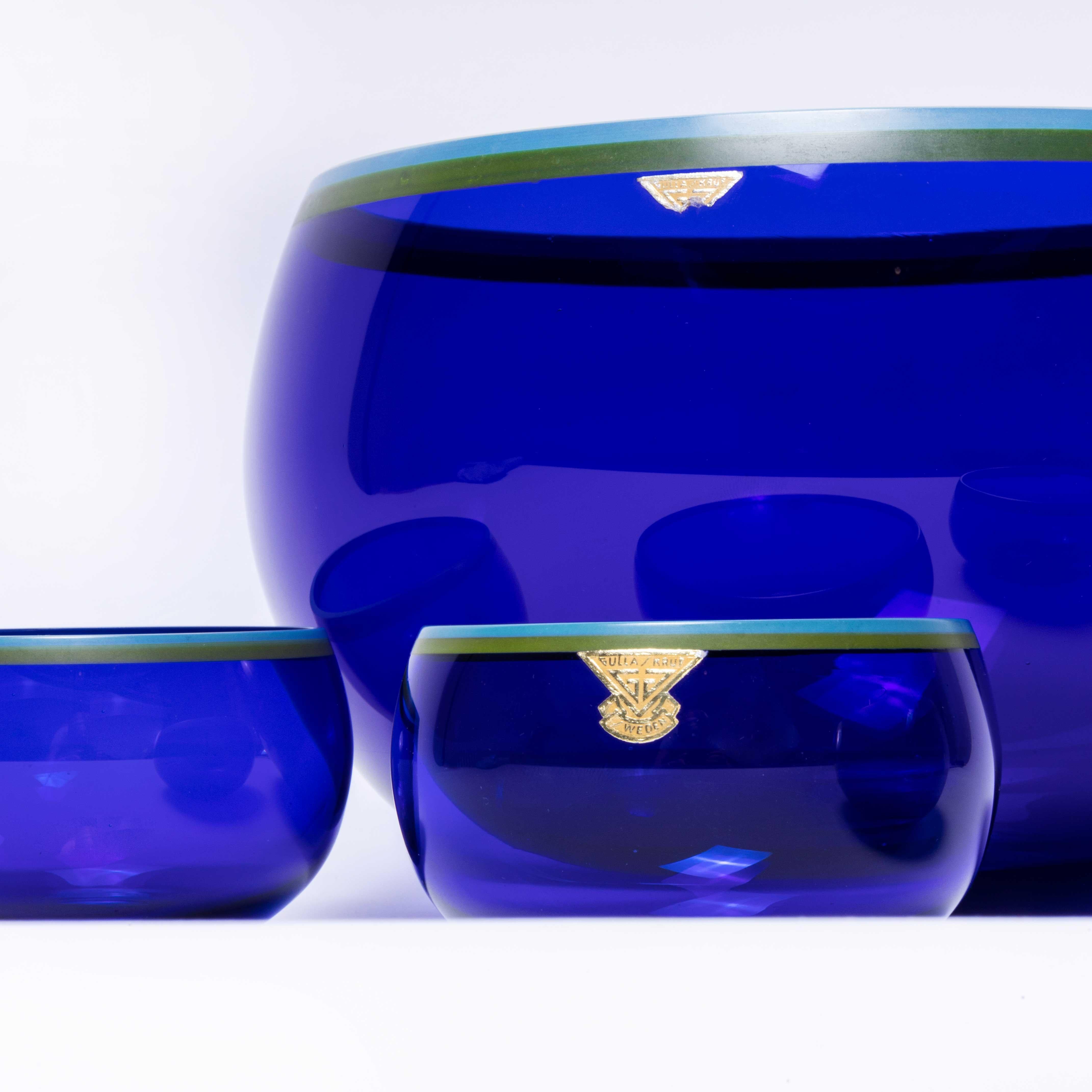 1960's Gullaskruf Blue Glass Bowl Set - Four Pieces In Good Condition In Hook, Hampshire