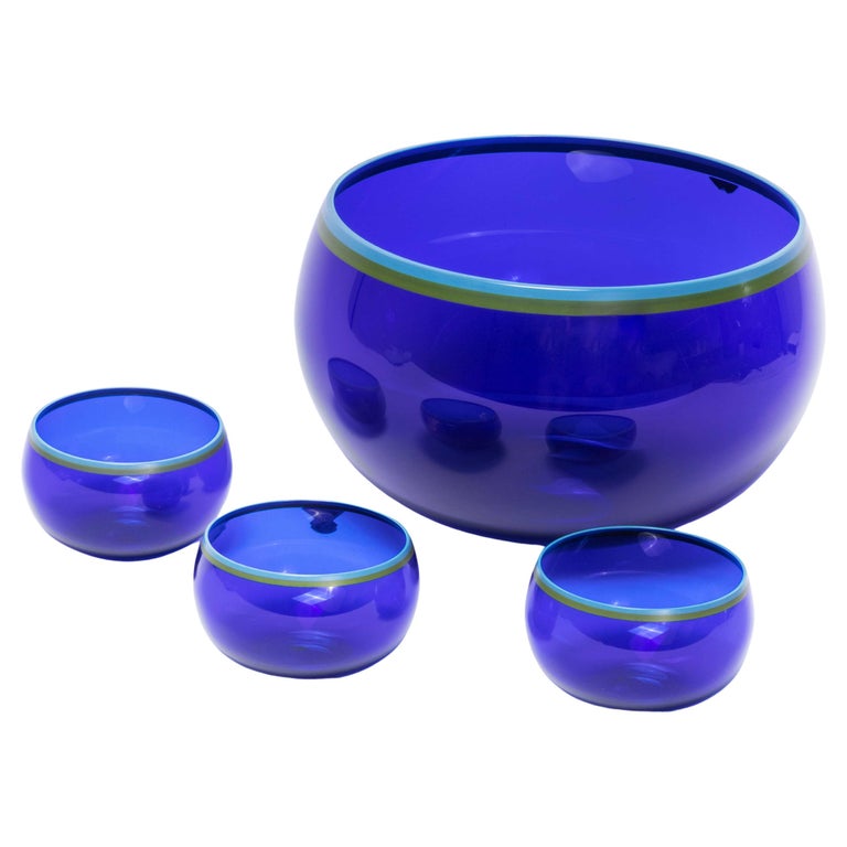 1960's Gullaskruf Blue Glass Bowl Set Four Pieces For Sale at 1stDibs
