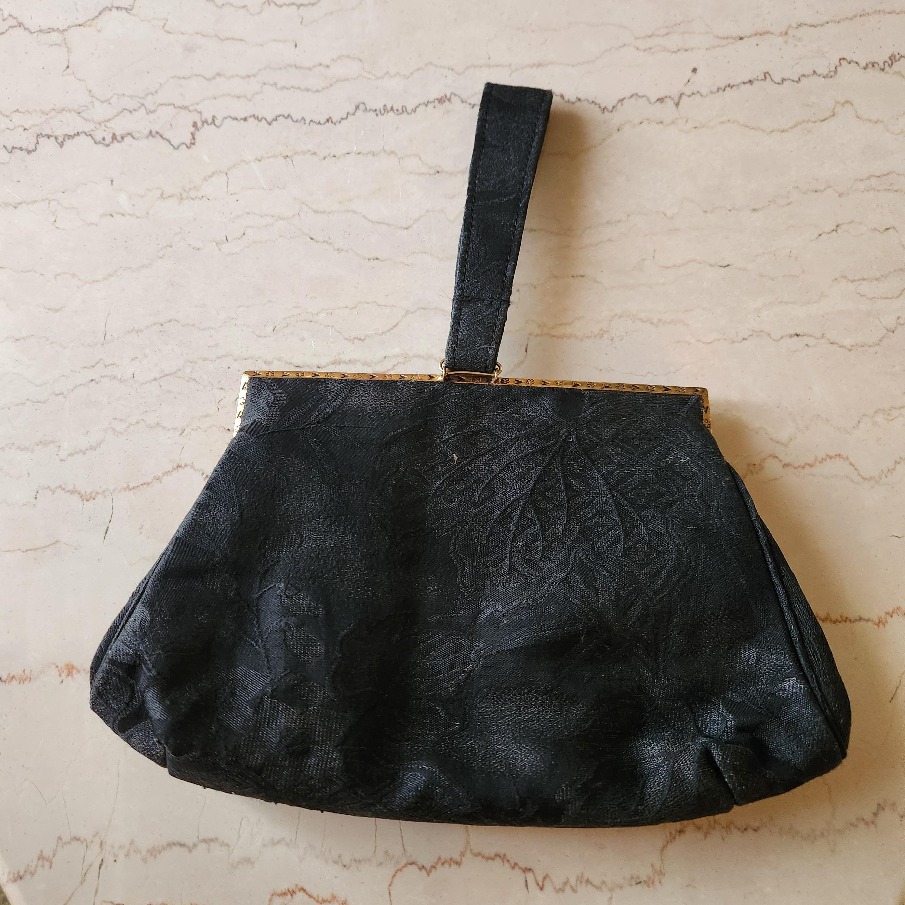 1960s Gumps Black Brocade Bag Jade Clasp Hong Kong For Sale 4