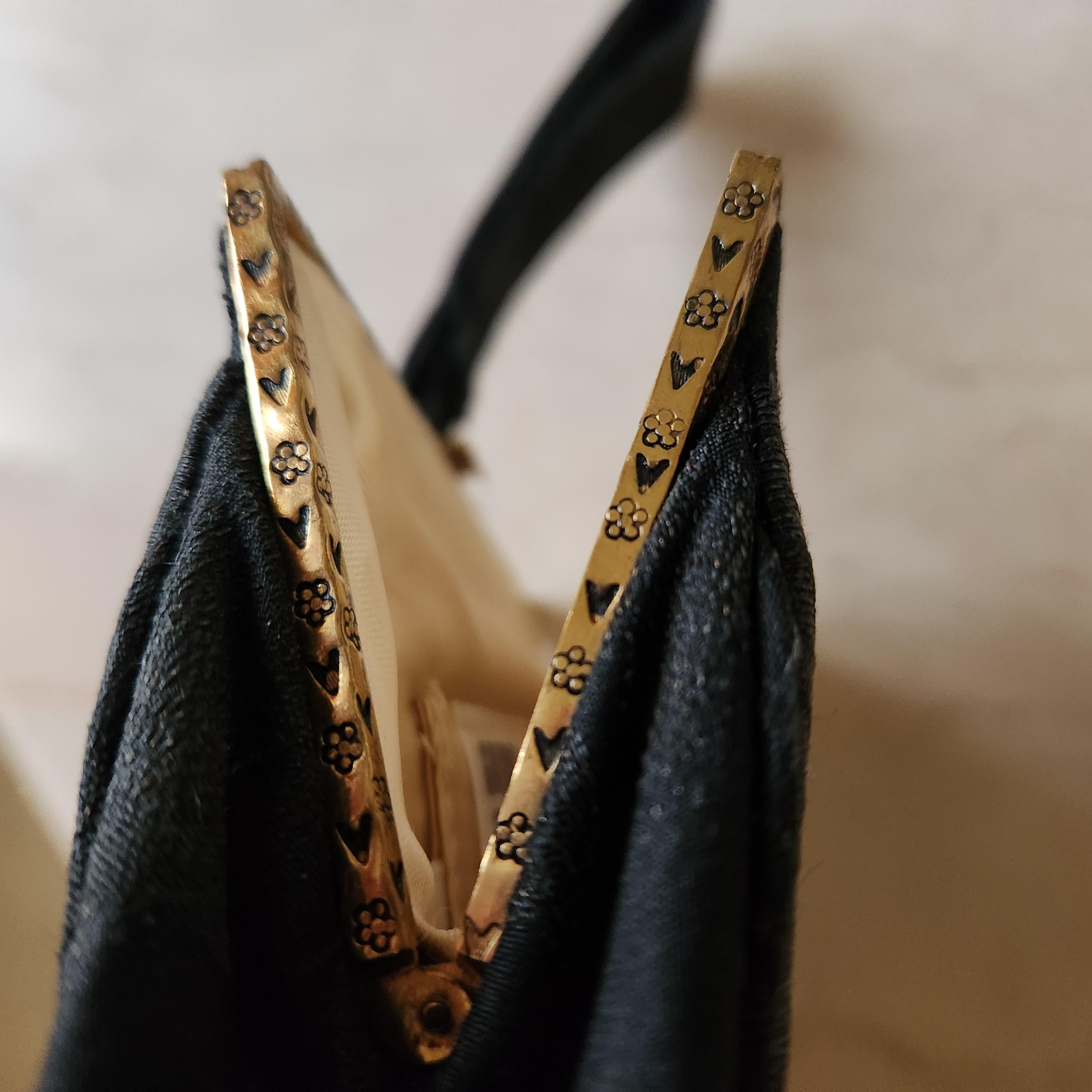 20th Century 1960s Gumps Black Brocade Bag Jade Clasp Hong Kong For Sale