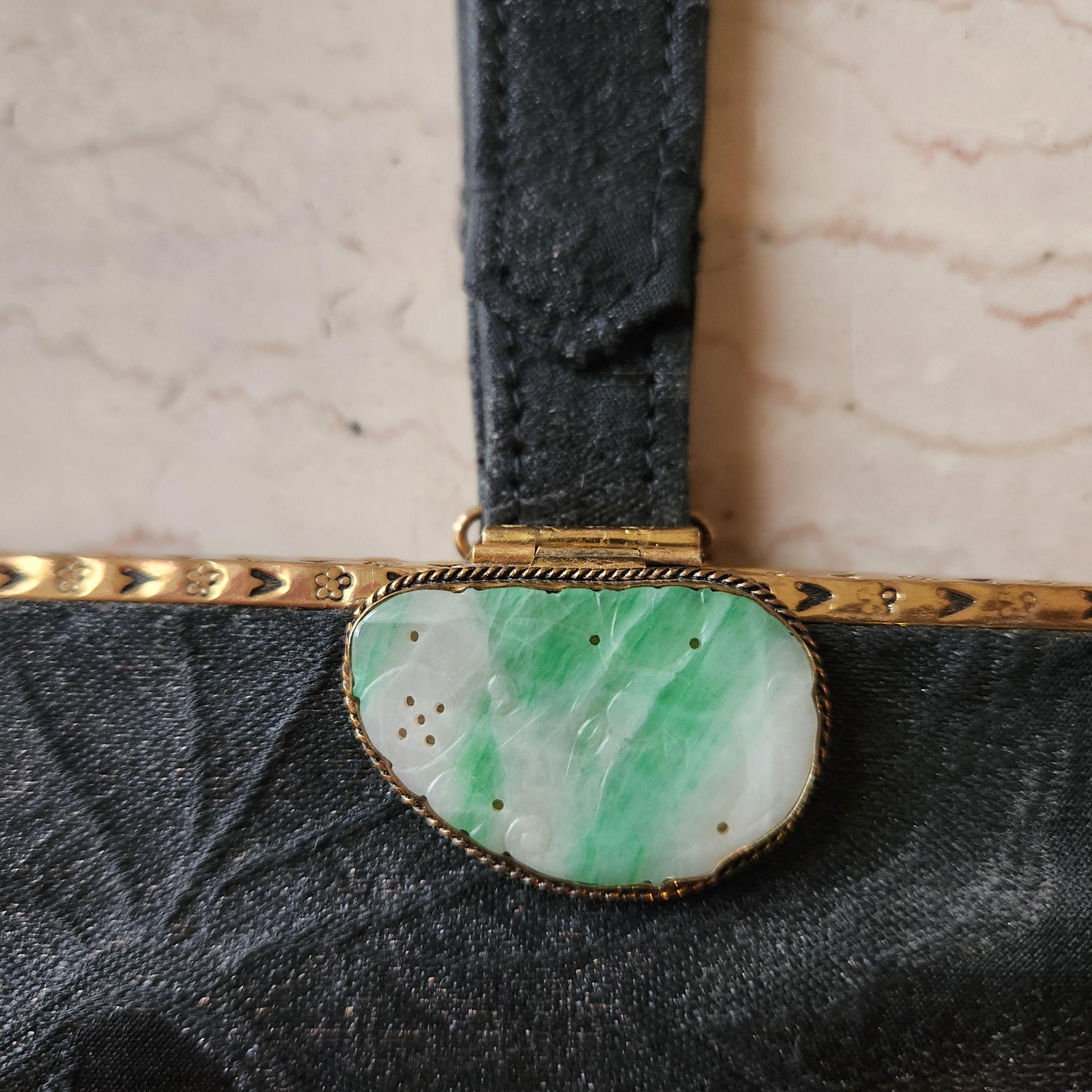 1960s Gumps Black Brocade Bag Jade Clasp Hong Kong For Sale 1