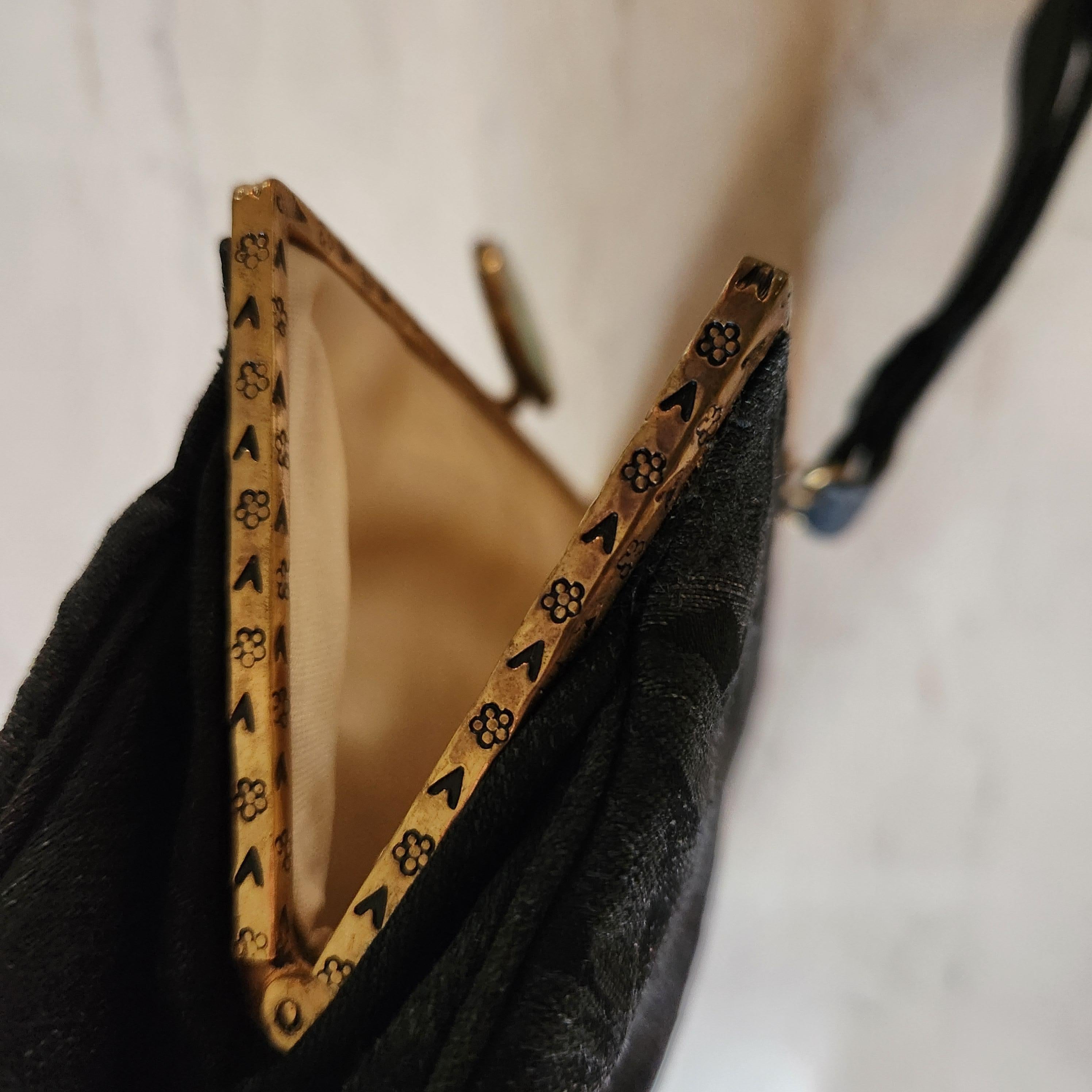 1960s Gumps Black Brocade Bag Jade Clasp Hong Kong For Sale 2