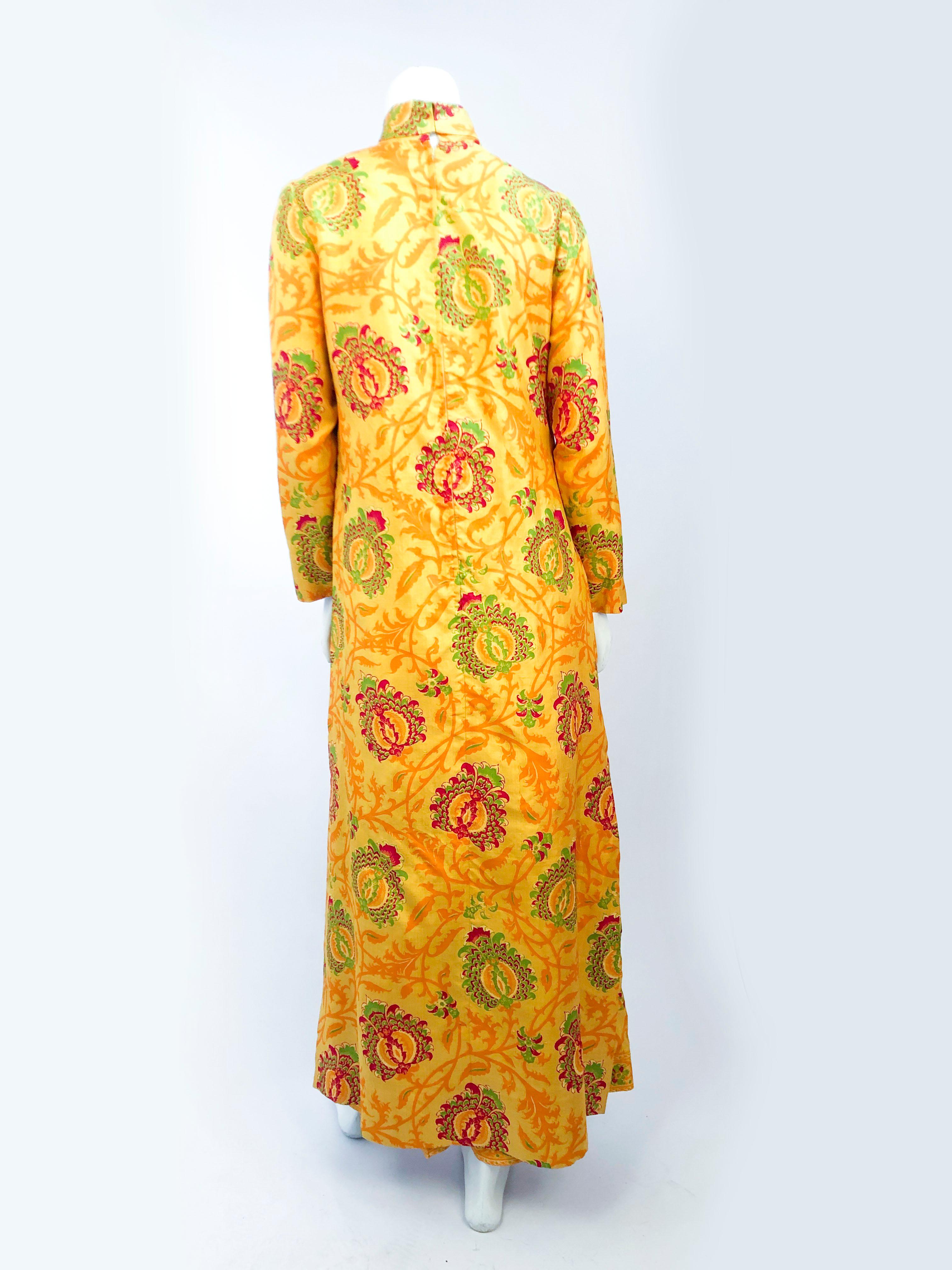 Orange 1960s Gump's Thai Printed Silk Tunic with Matching Pants For Sale