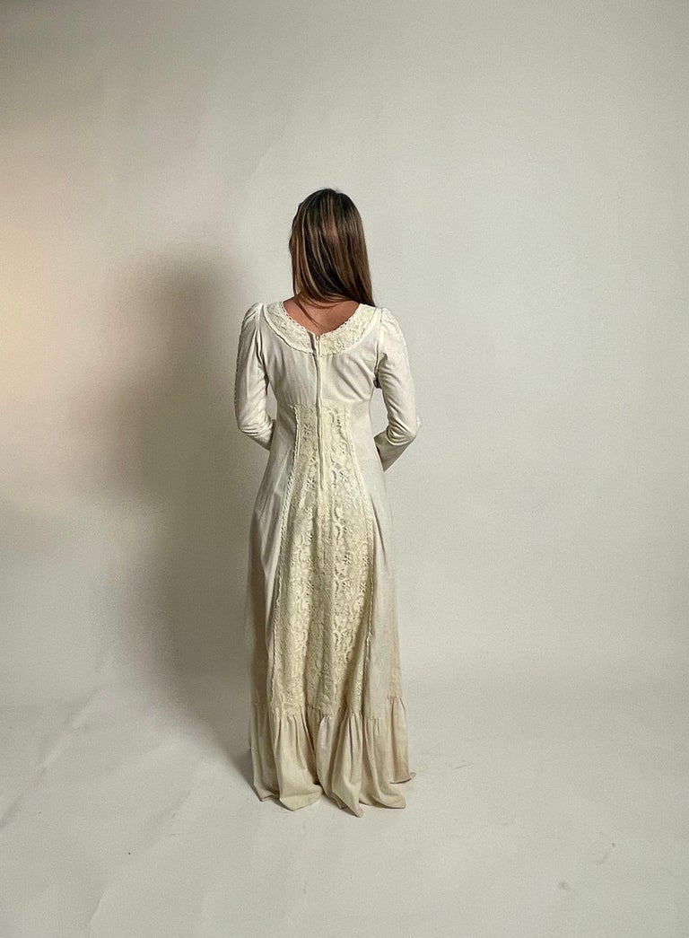 1960s Gunne Sax Black Label Linen And Crochet Laced Bodice Dress