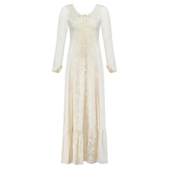 Vintage 1960s Gunne Sax Black Label Linen and Crochet Laced Bodice Dress