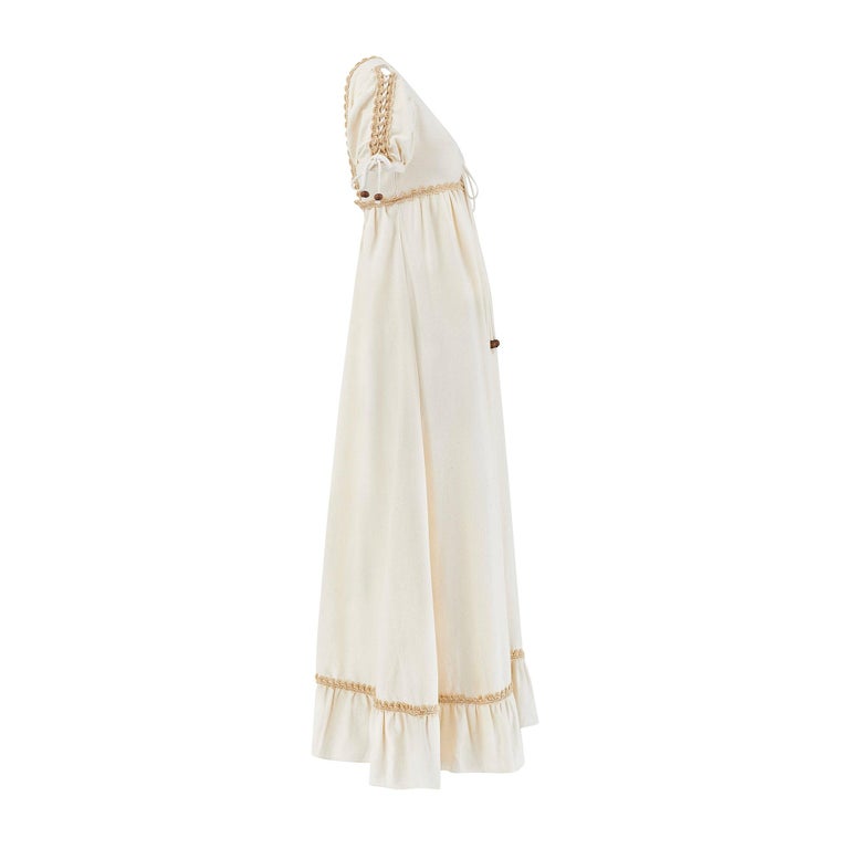 1960s Gunne Sax Cream Linen Mini Corset Dress with Wooden Beads 1960s Gunne Sax Cream Linen Mini Corset Dress with Wooden Beads
