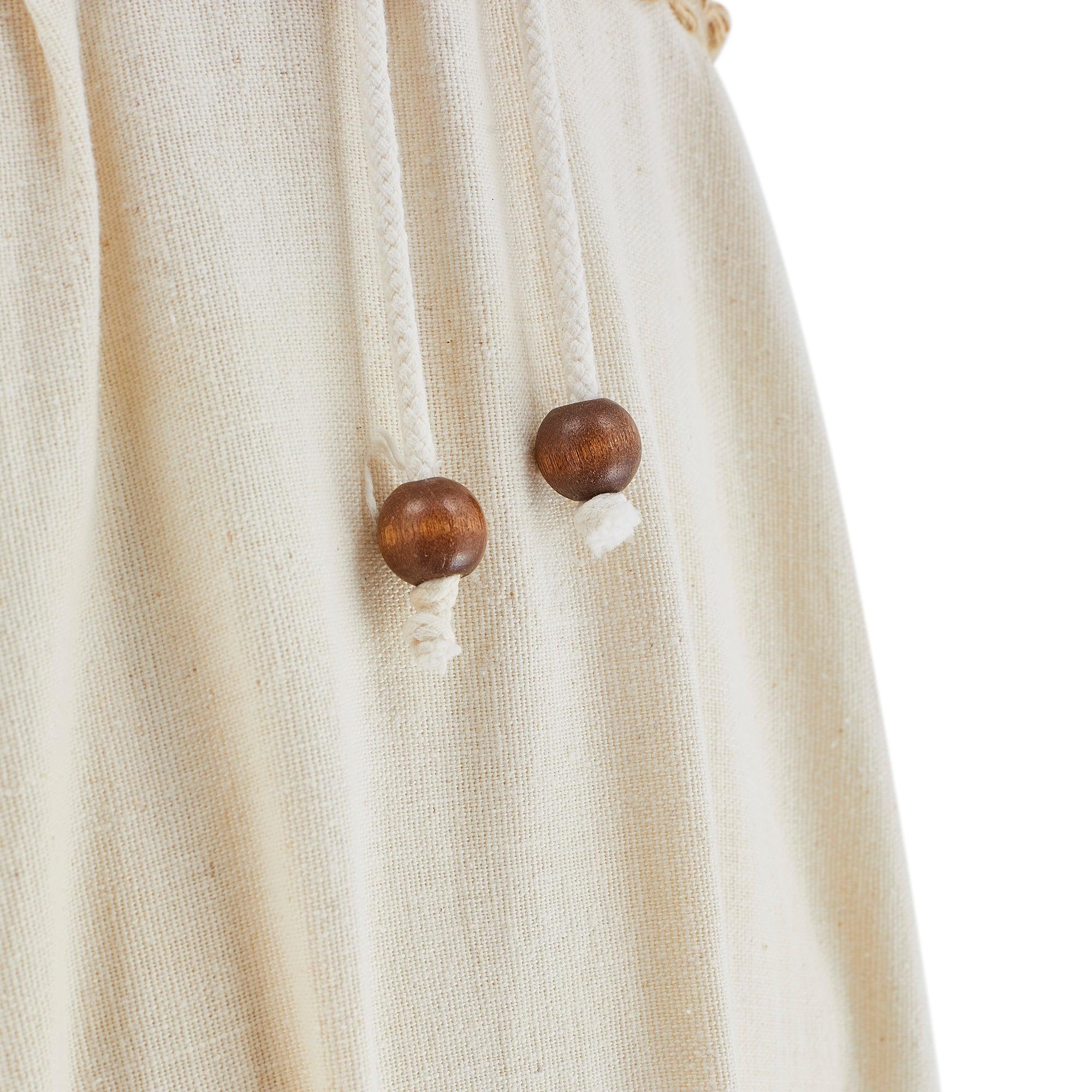 1960s Gunne Sax Cream Linen Mini Corset Dress with Wooden Beads In Excellent Condition For Sale In London, GB