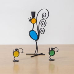1960s Gunnar Ander Swedish Iron and Glass Candlesticks