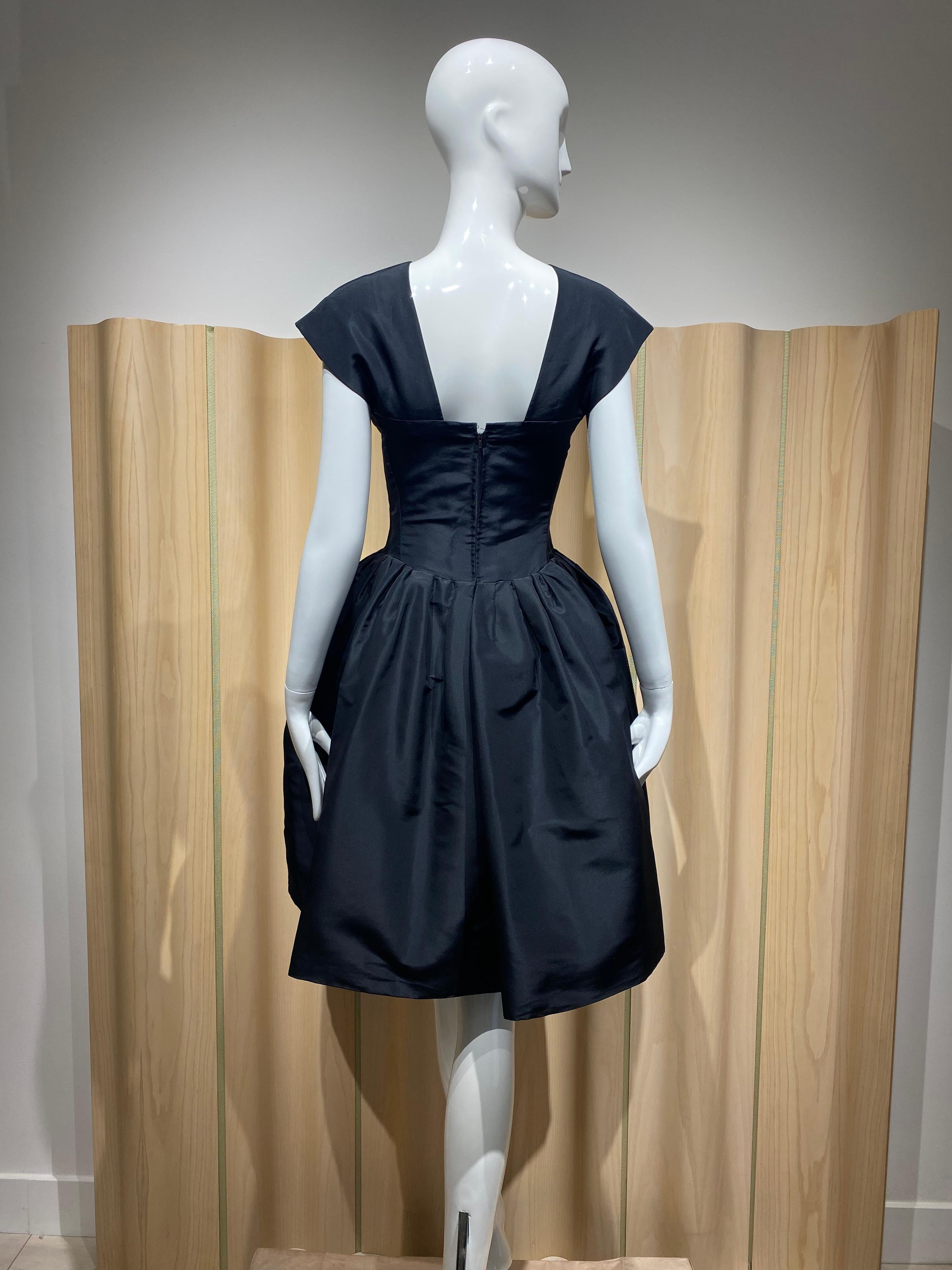 1960s  Gustave Tassell Black Silk Cocktail Dress 1