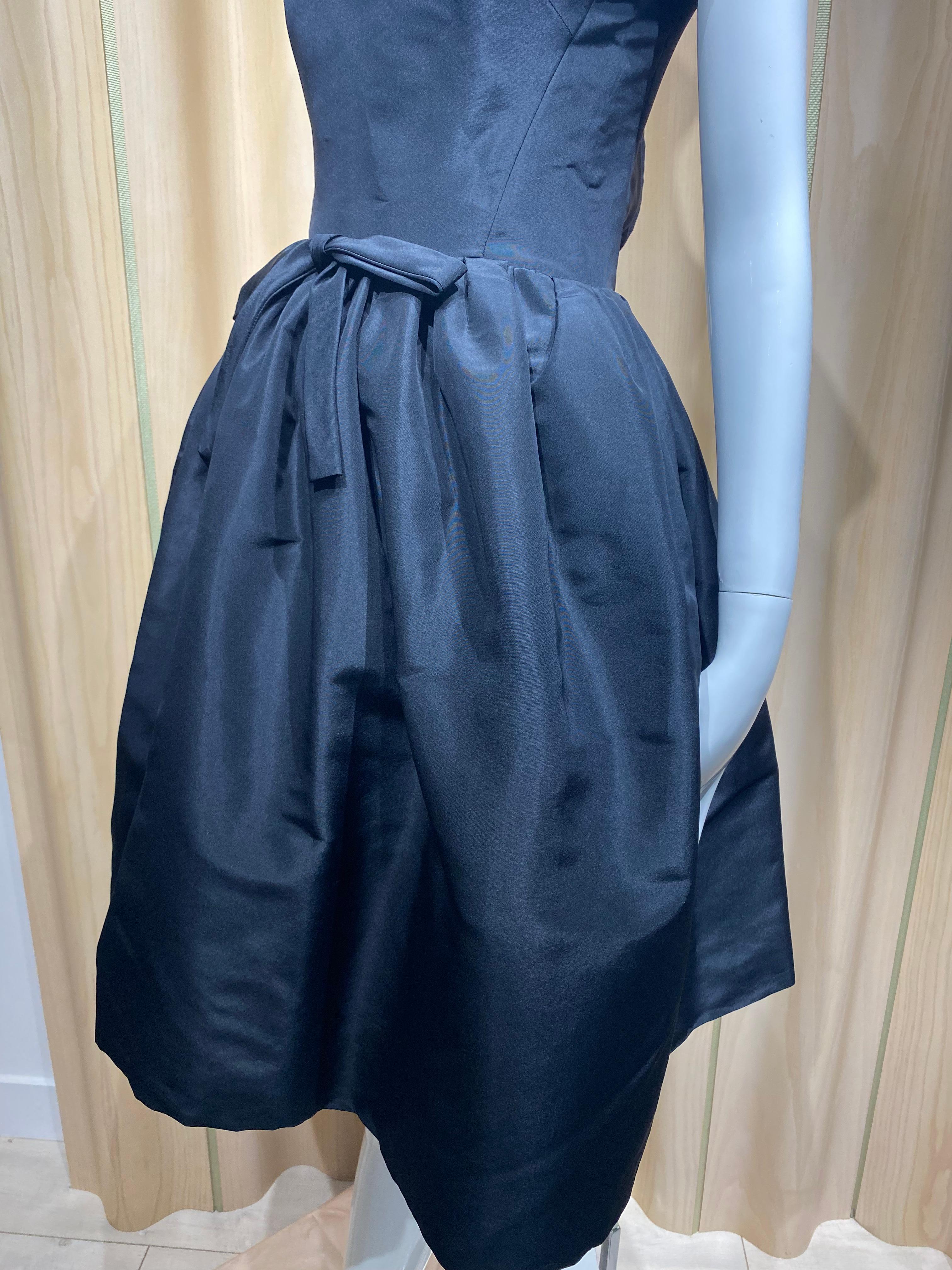 1960s  Gustave Tassell Black Silk Cocktail Dress 2