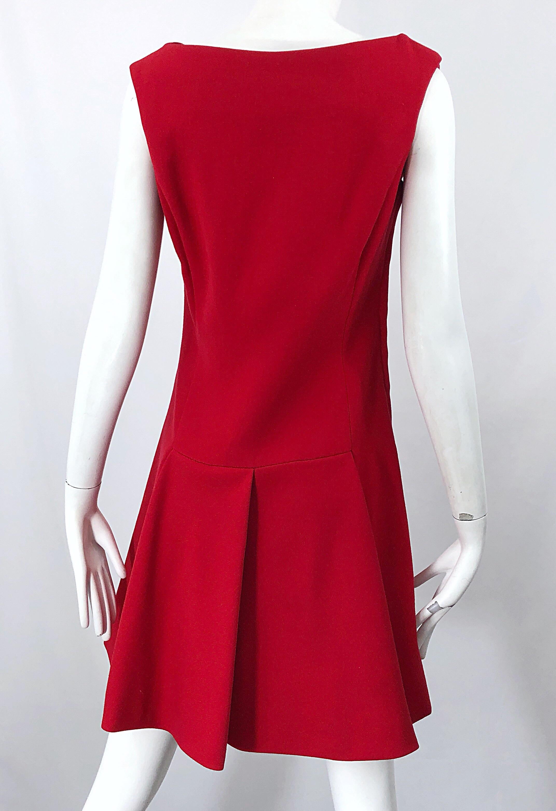Minivestido vintage años 60 de lana virgen de alta costura rojo carmín de Guy Laroche de los años 60 Rojo en venta