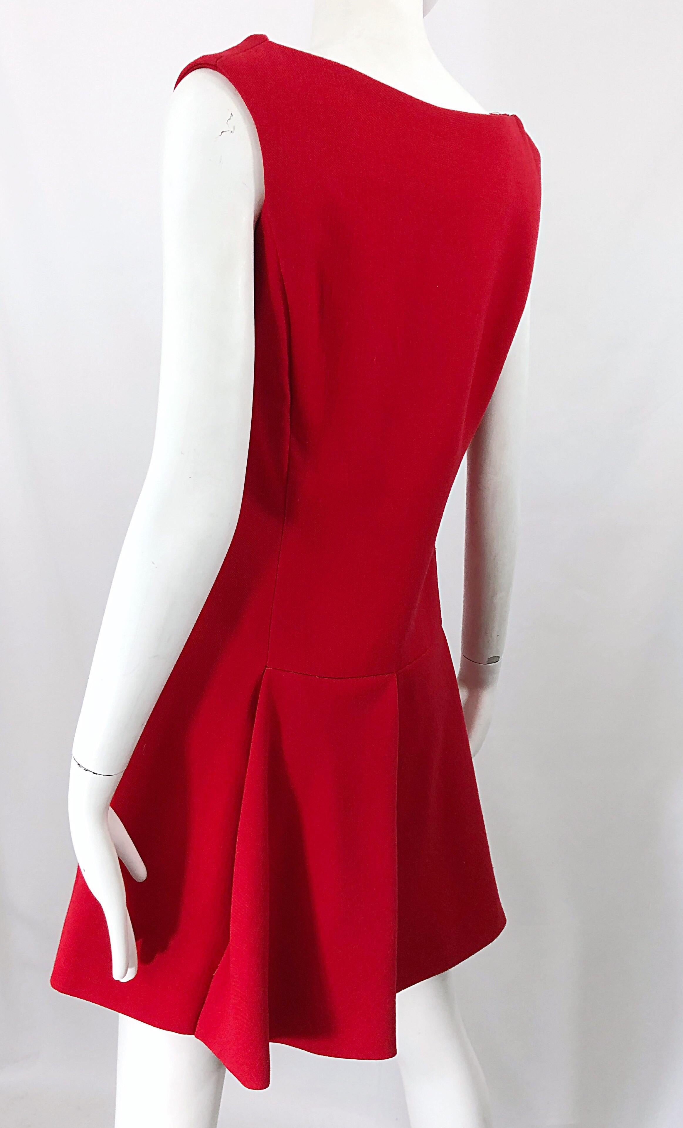 Women's 1960s Guy Laroche Couture Lipstick Red Virgin Wool A Line Vintage 60s Mini Dress For Sale
