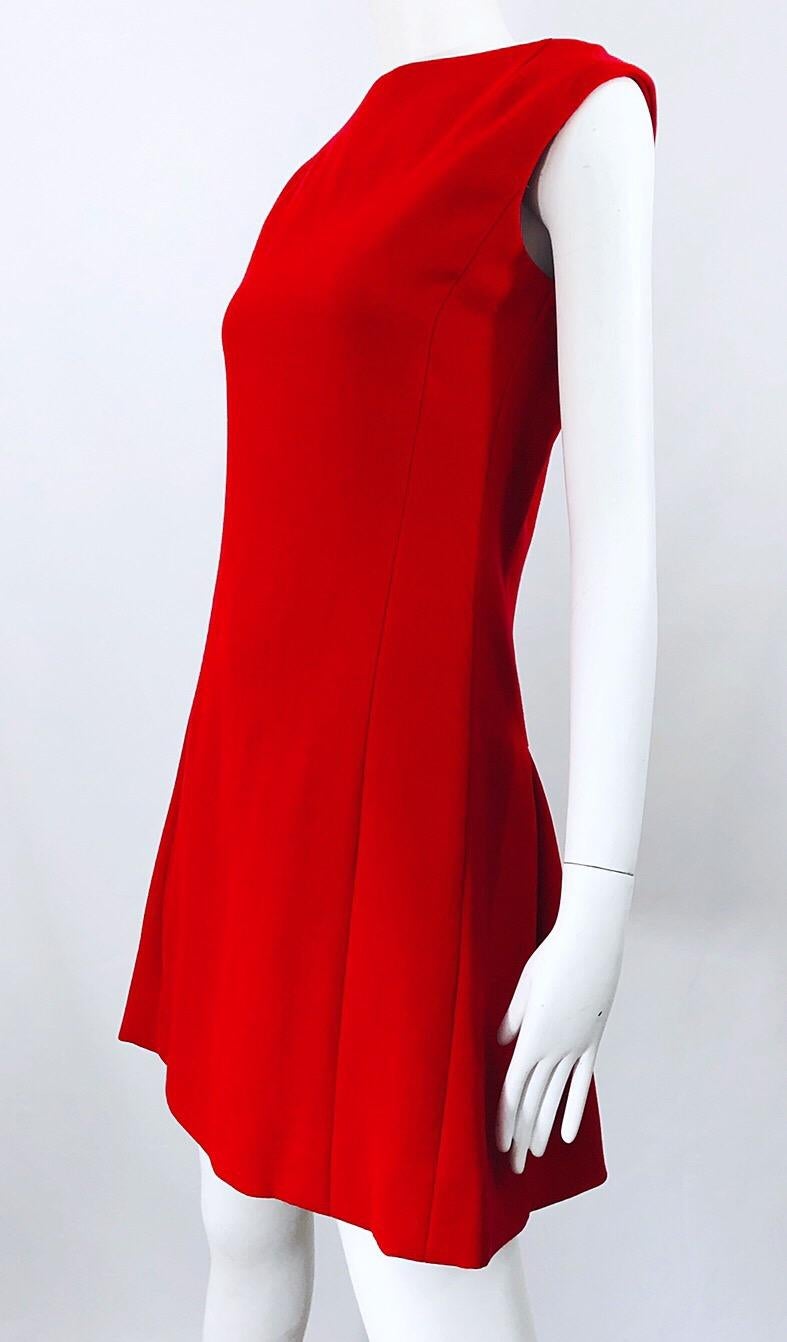 60s Lipstick Red Mini Dress  Vintage Sleeveless A line Dress Small