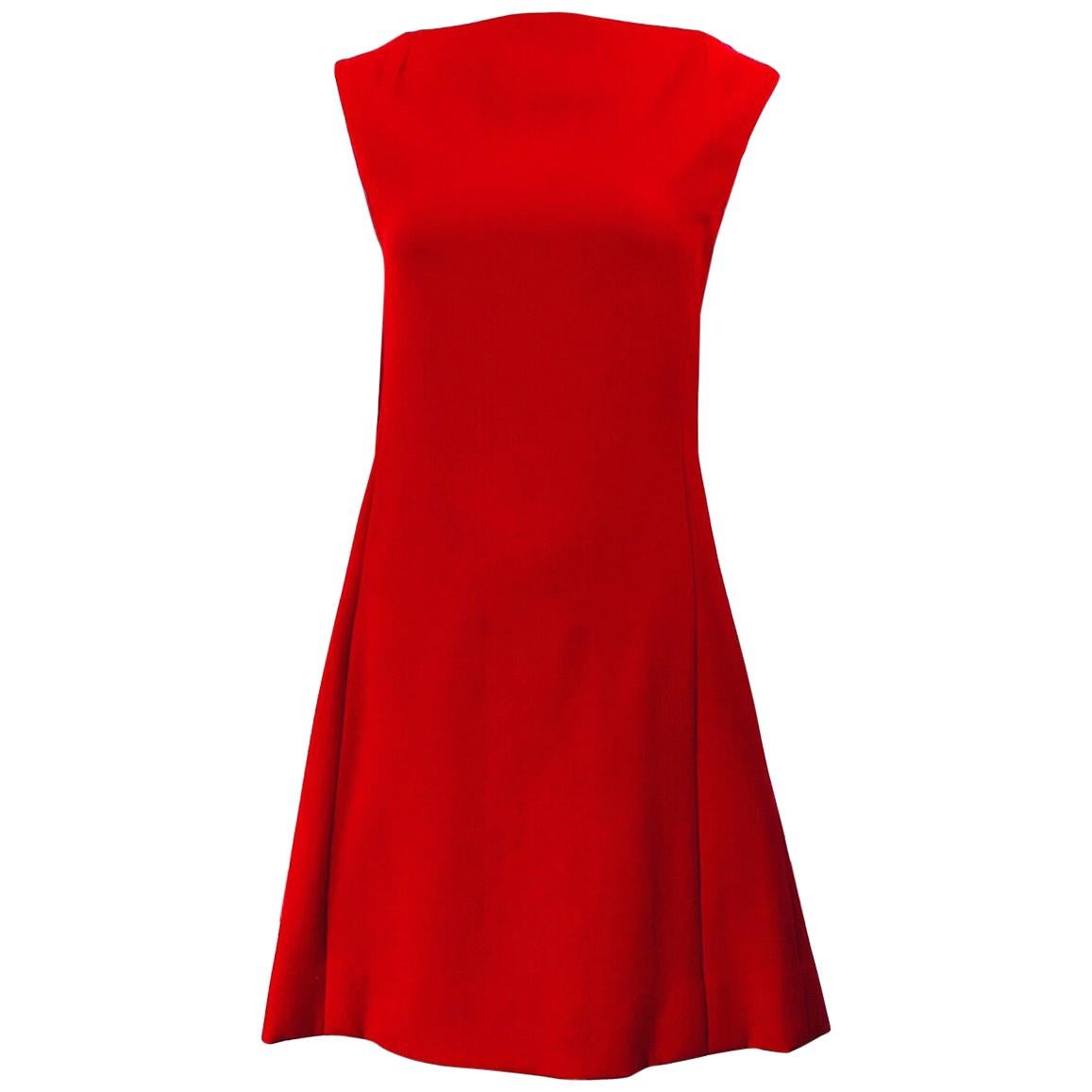 60s Lipstick Red Mini Dress  Vintage Sleeveless A line Dress Small