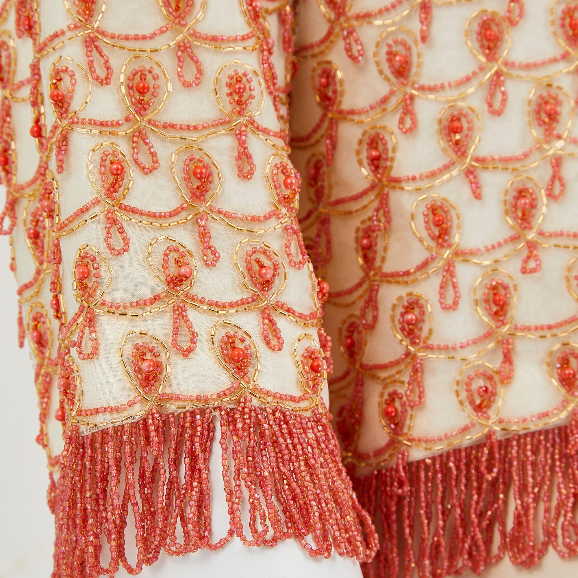 1960s Guy Laroche Couture Orange Silk Beaded Ensemble For Sale 1