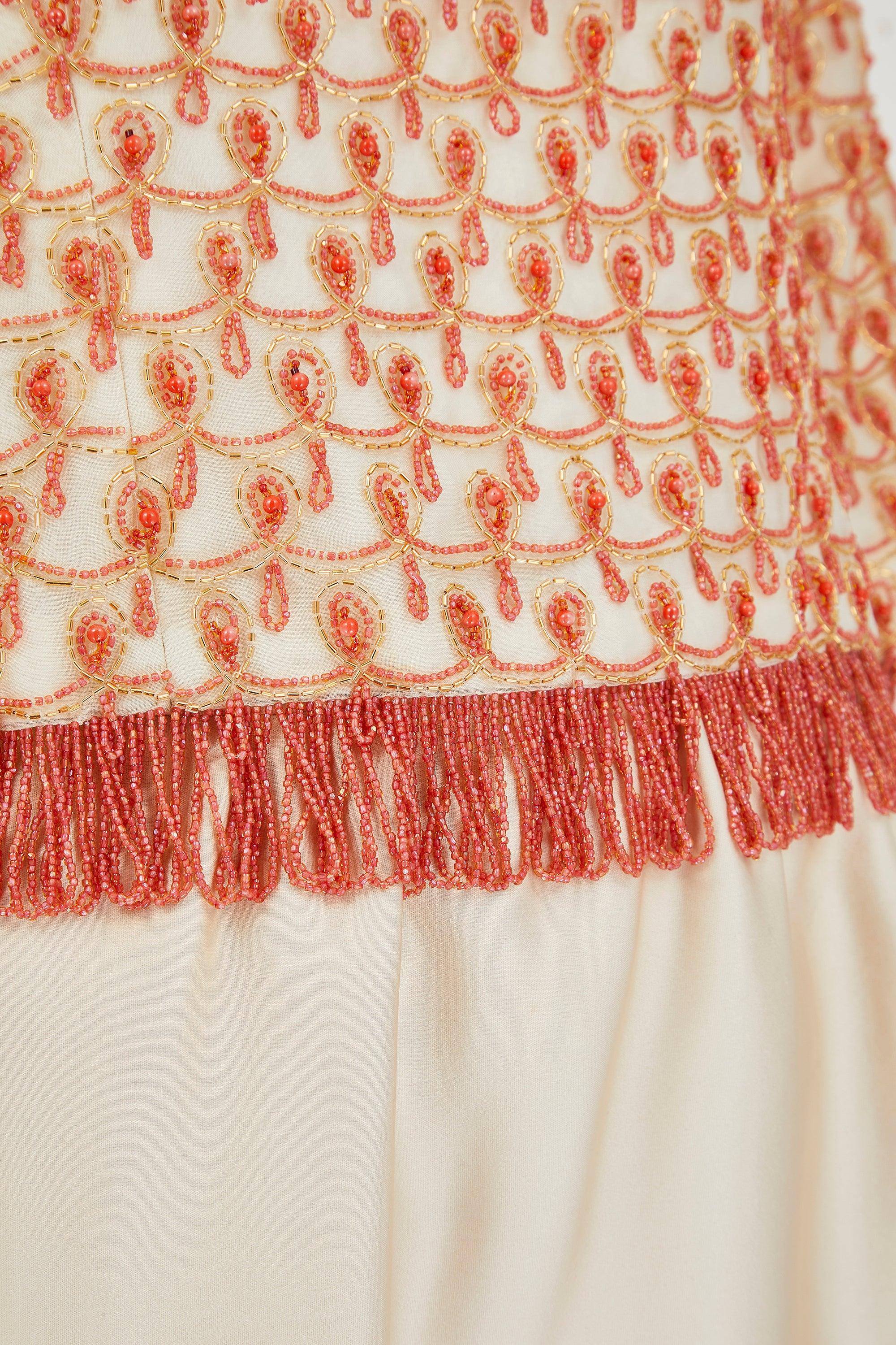 1960s Guy Laroche Couture Orange Silk Beaded Ensemble For Sale 2