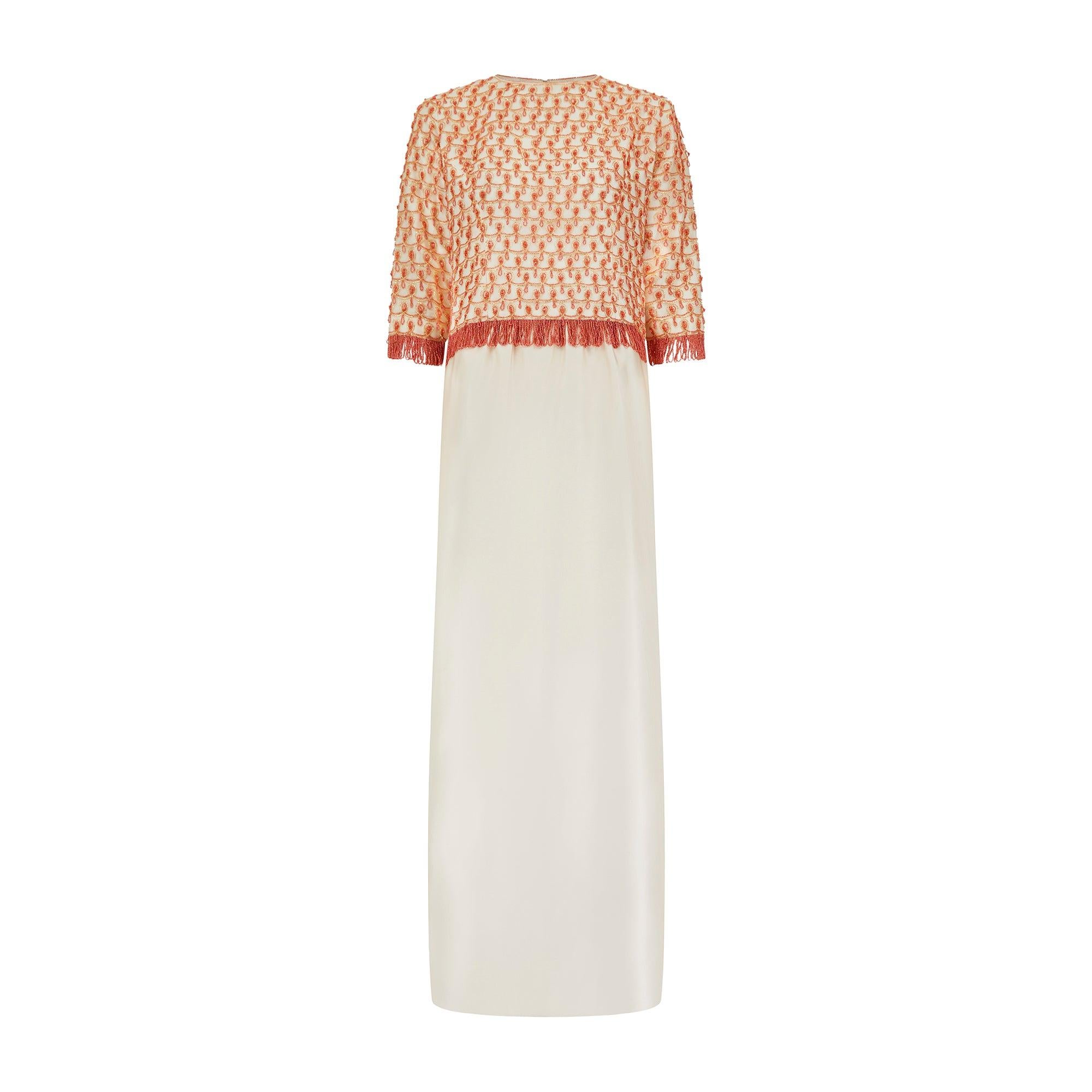 1960s Guy Laroche Couture Orange Silk Beaded Ensemble For Sale