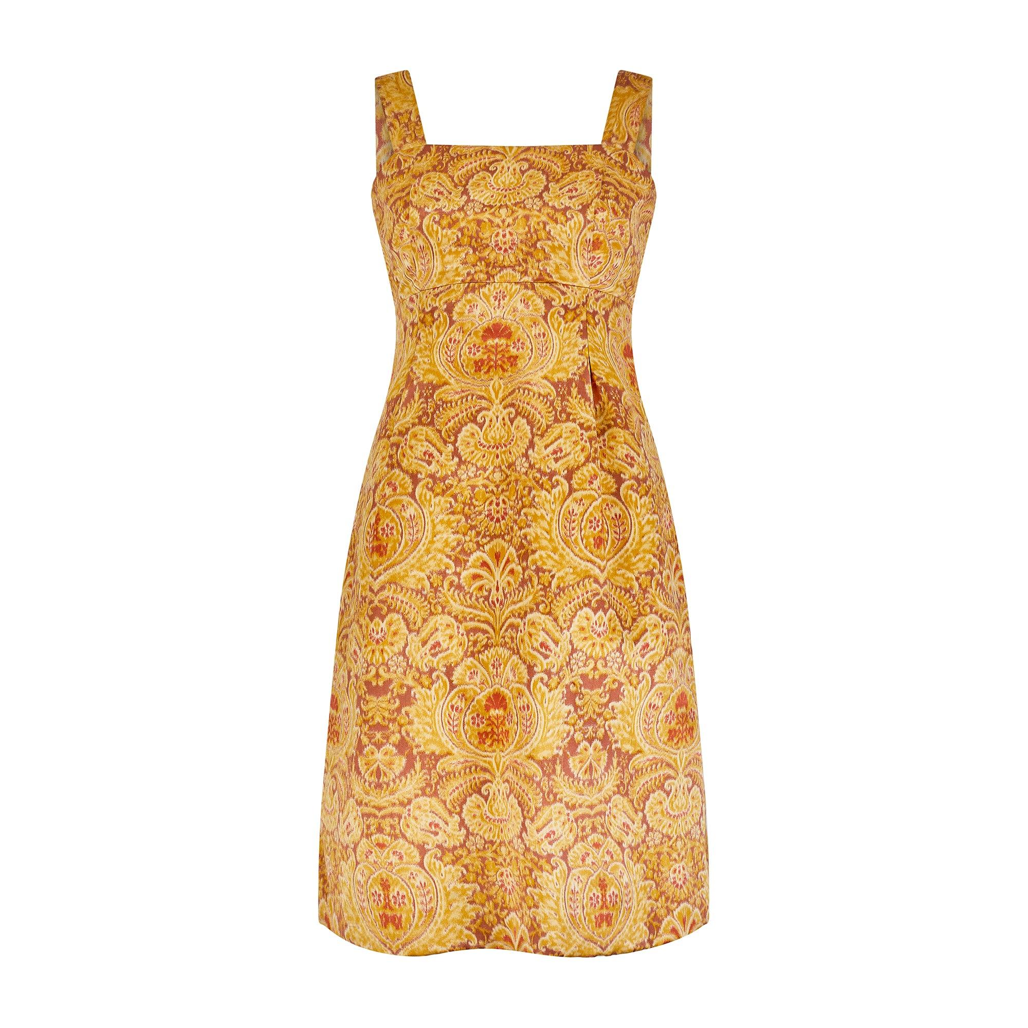 1960s Guy Laroche Haute Couture Silk Heraldic Print Dress Suit In Excellent Condition For Sale In London, GB