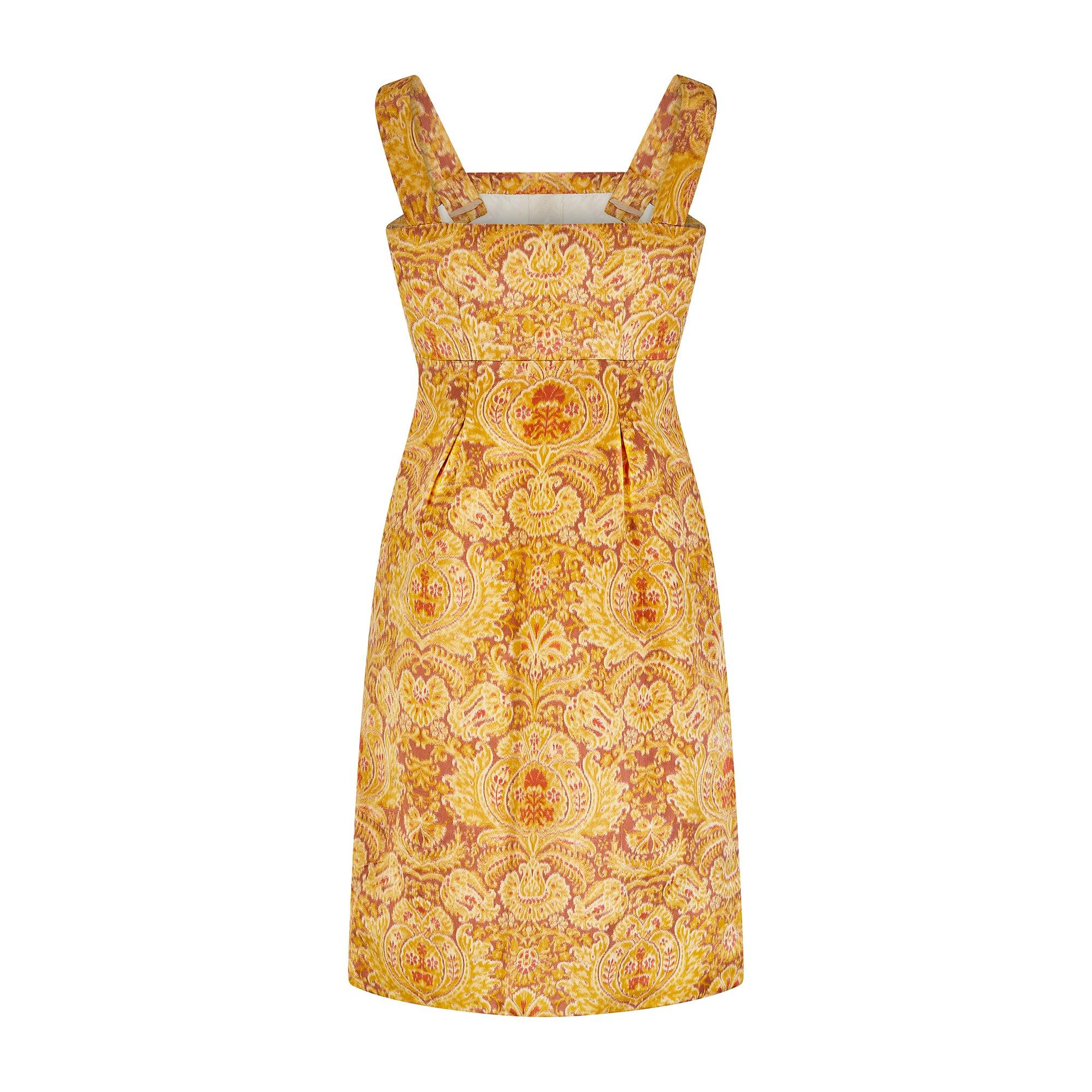 Women's 1960s Guy Laroche Haute Couture Silk Heraldic Print Dress Suit For Sale