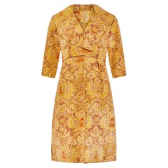 1960s Guy Laroche Haute Couture Silk Heraldic Print Dress Suit