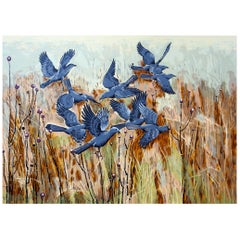 1960s Guy MacCoy Black Birds Serigraph Print