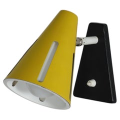 1960s H. Busquet Sun Series Single Wall Lamp, Yellow Enameled Metal