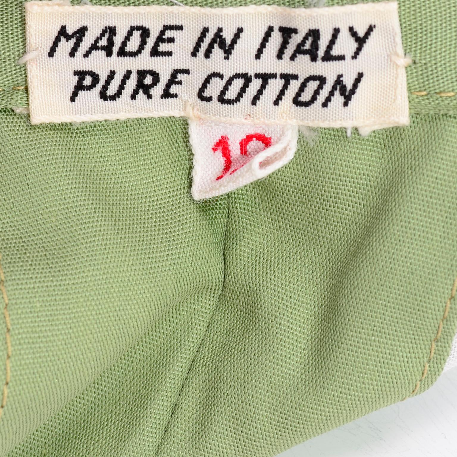 1960s H Cosentino Capri Italian Vintage Cotton Green Shorts & Top Set With Belt 3