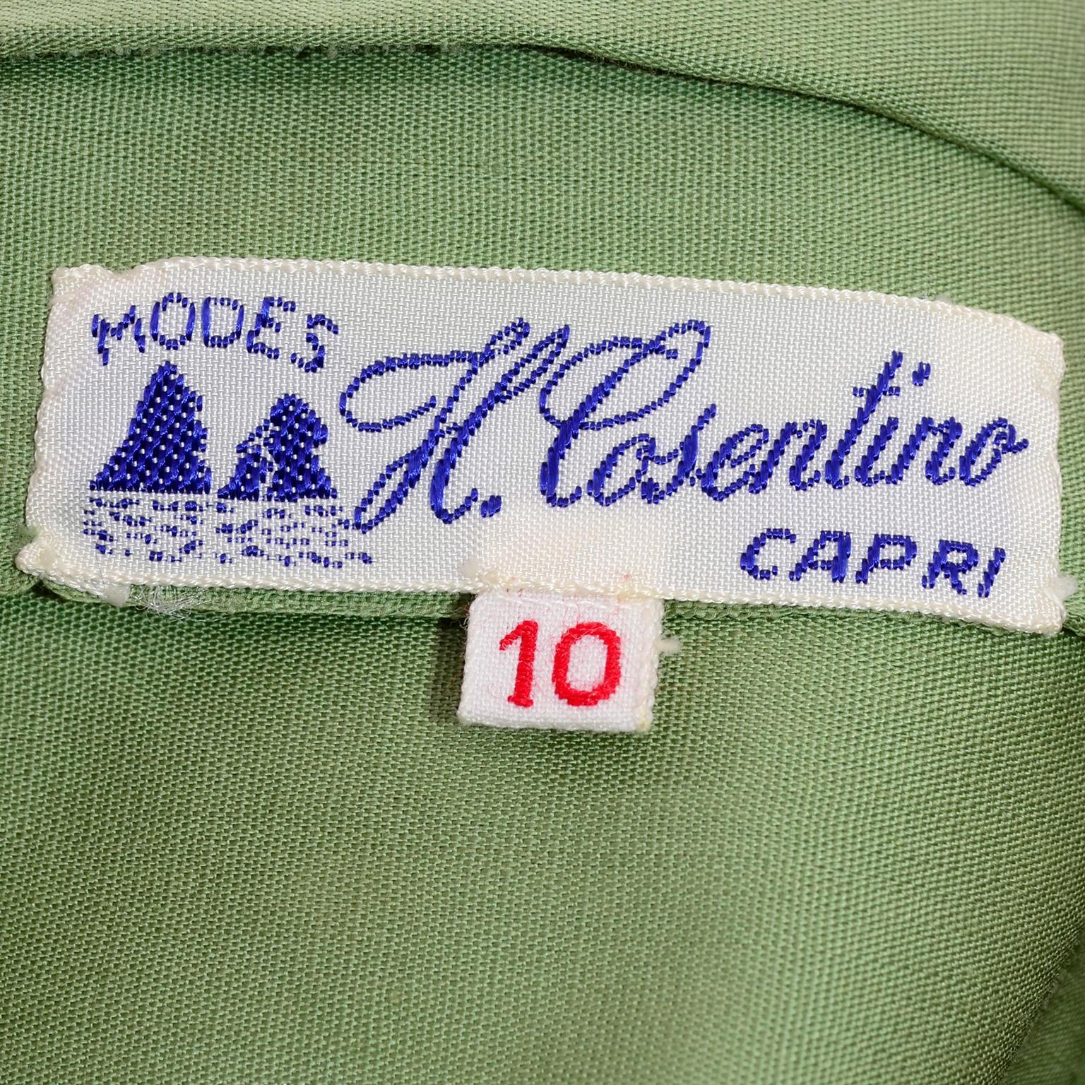 1960s H Cosentino Capri Italian Vintage Cotton Green Shorts & Top Set With Belt 4