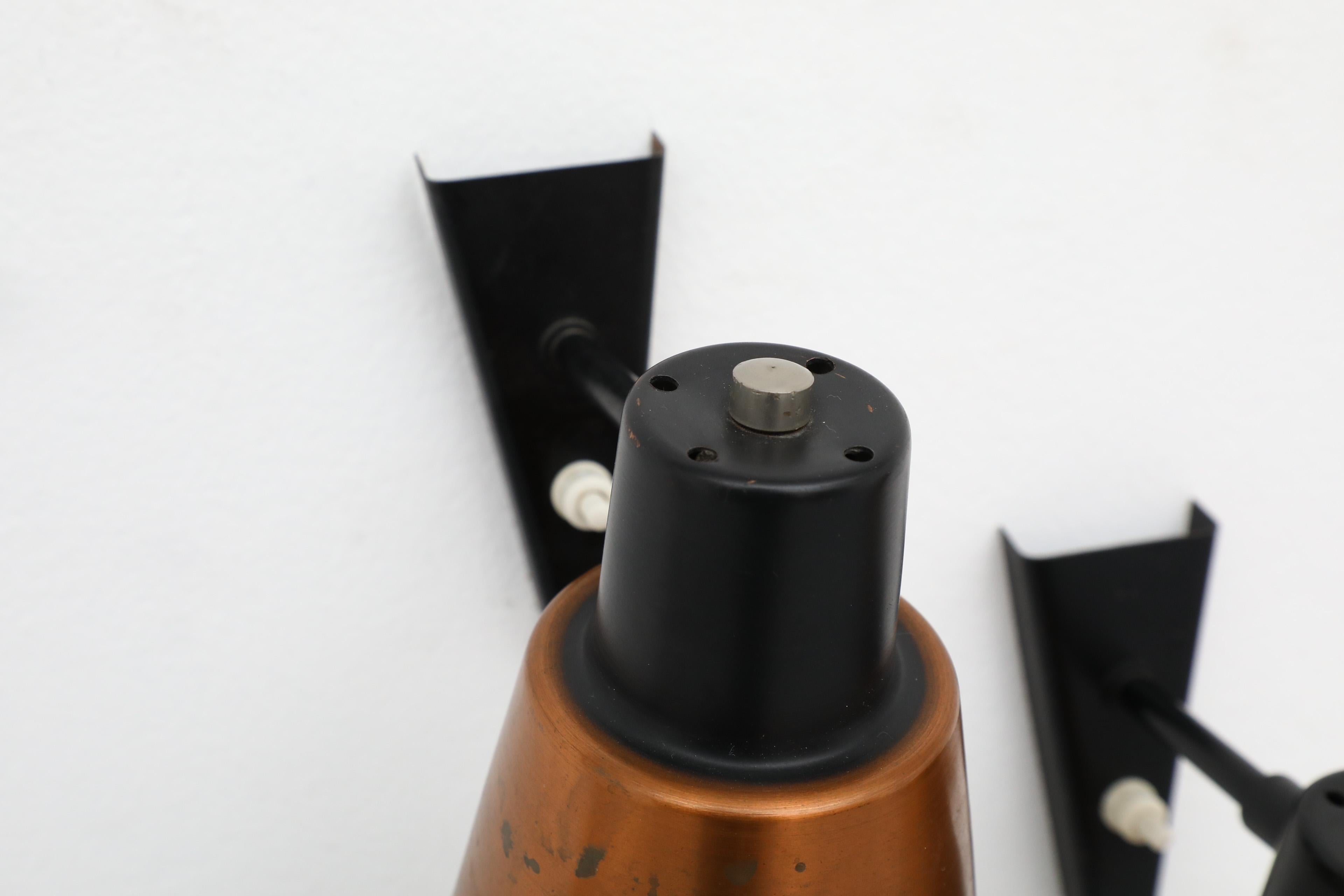1960's Hala Zeist Copper and Black Metal Wall Mount Spot Light Sconces For Sale 5