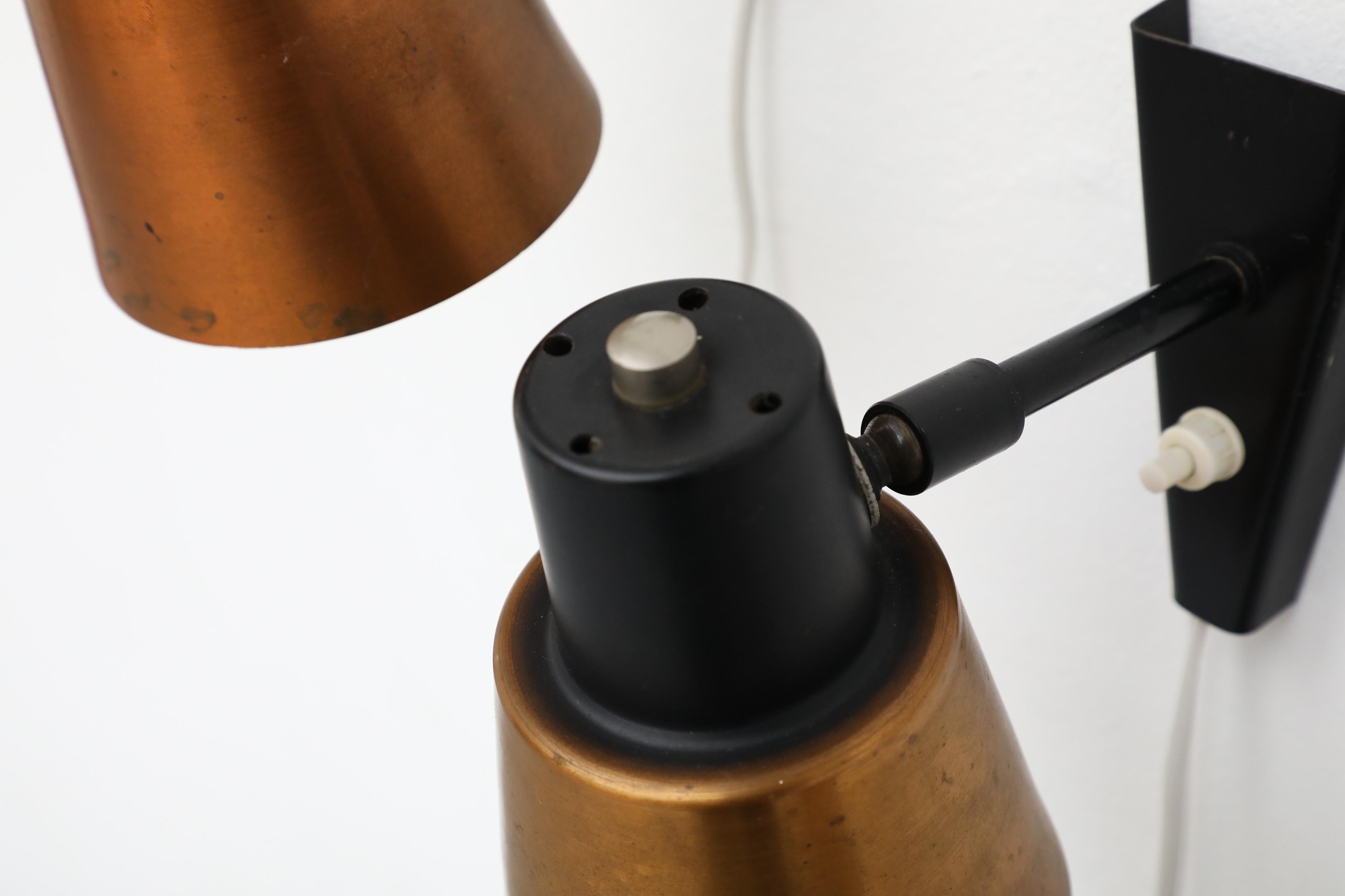 1960's Hala Zeist Copper and Black Metal Wall Mount Spot Light Sconces For Sale 8