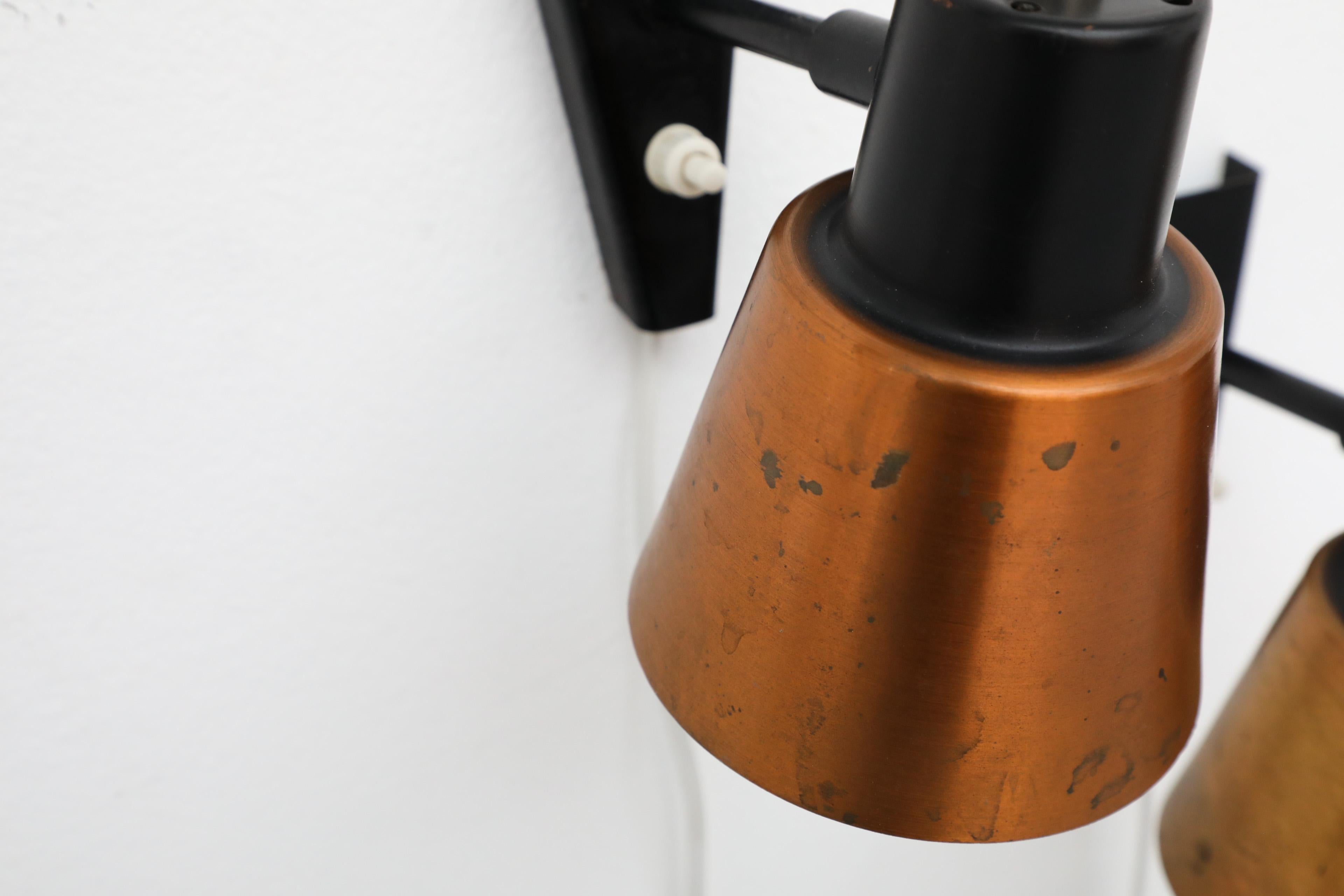 1960's Hala Zeist Copper and Black Metal Wall Mount Spot Light Sconces For Sale 9
