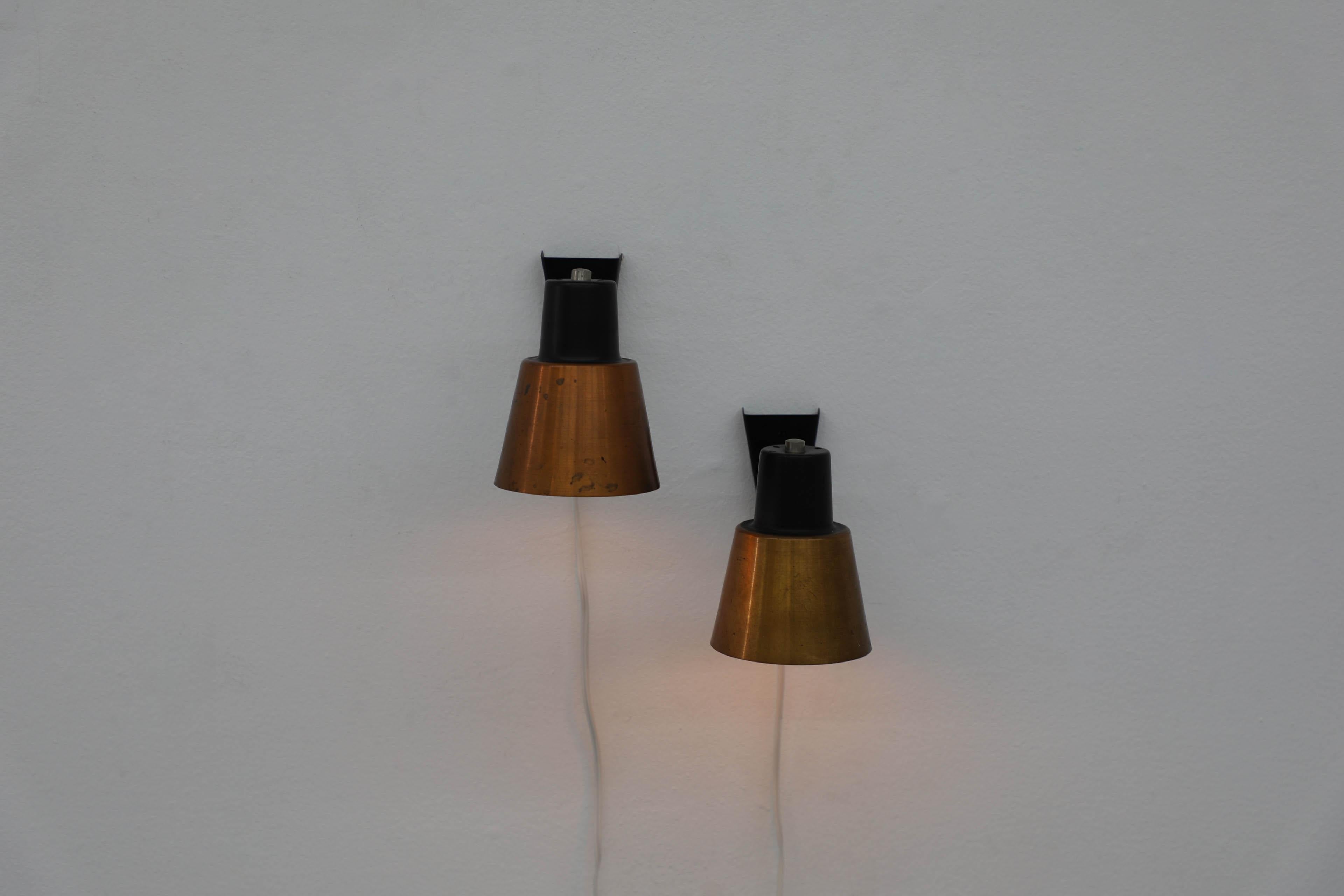 Mid-Century Modern 1960's Hala Zeist Copper and Black Metal Wall Mount Spot Light Sconces For Sale