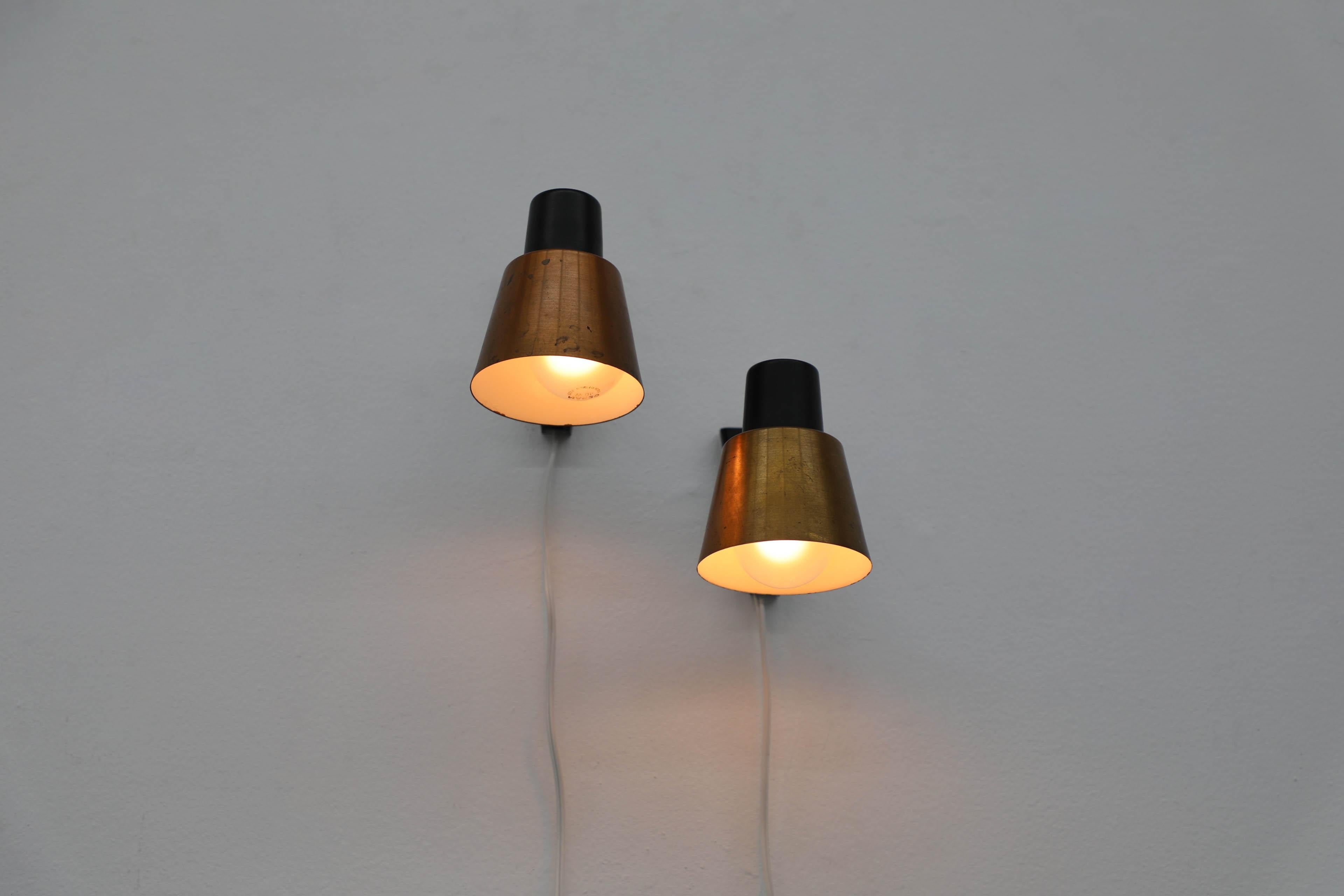 Dutch 1960's Hala Zeist Copper and Black Metal Wall Mount Spot Light Sconces For Sale